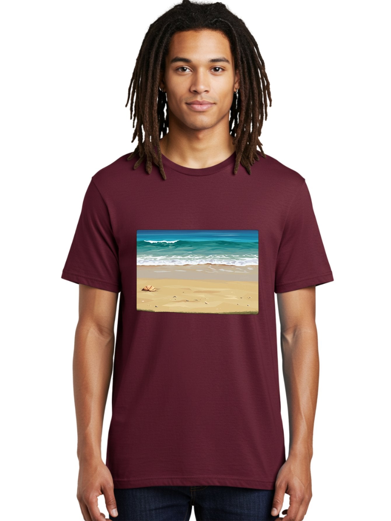 Beach-Scene-2 Men'S Graphic Tee, 100% Cotton, Comfortable Casual Summer Wear, Machine Washable, Vintage Camera, Old Camera, Antique Camera, Black Camera, Classic Photography, Photography Equipment, Nostalgic Device, Film Camera, Camera Art Bak037 19