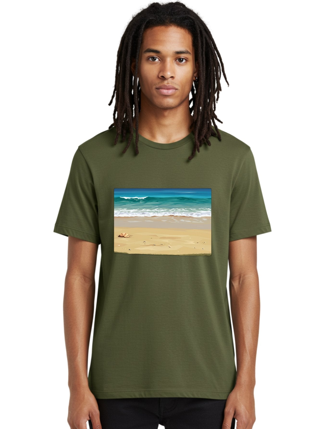 Beach-Scene-2 Men'S Graphic Tee, 100% Cotton, Comfortable Casual Summer Wear, Machine Washable, Vintage Camera, Old Camera, Antique Camera, Black Camera, Classic Photography, Photography Equipment, Nostalgic Device, Film Camera, Camera Art Bak037 29