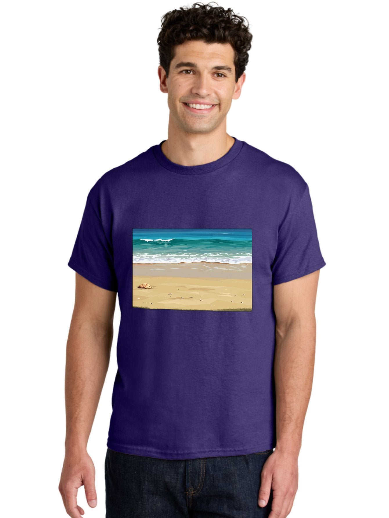 Beach-Scene-2 Men'S Graphic Tee, 100% Cotton, Comfortable Casual Summer Wear, Machine Washable, Vintage Camera, Old Camera, Antique Camera, Black Camera, Classic Photography, Photography Equipment, Nostalgic Device, Film Camera, Camera Art Bak037 24