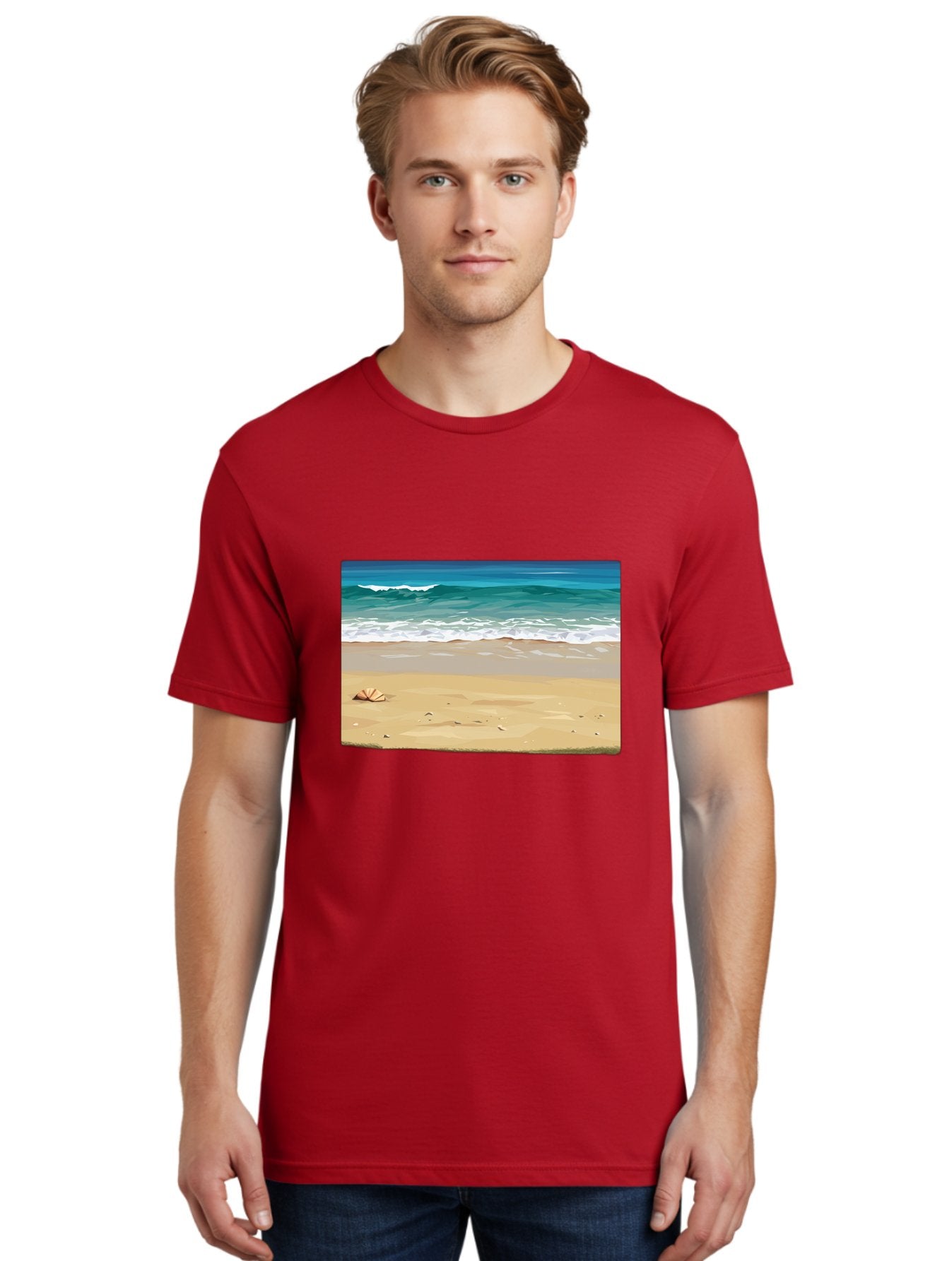 Beach-Scene-2 Men'S Graphic Tee, 100% Cotton, Comfortable Casual Summer Wear, Machine Washable, Vintage Camera, Old Camera, Antique Camera, Black Camera, Classic Photography, Photography Equipment, Nostalgic Device, Film Camera, Camera Art Bak037 27