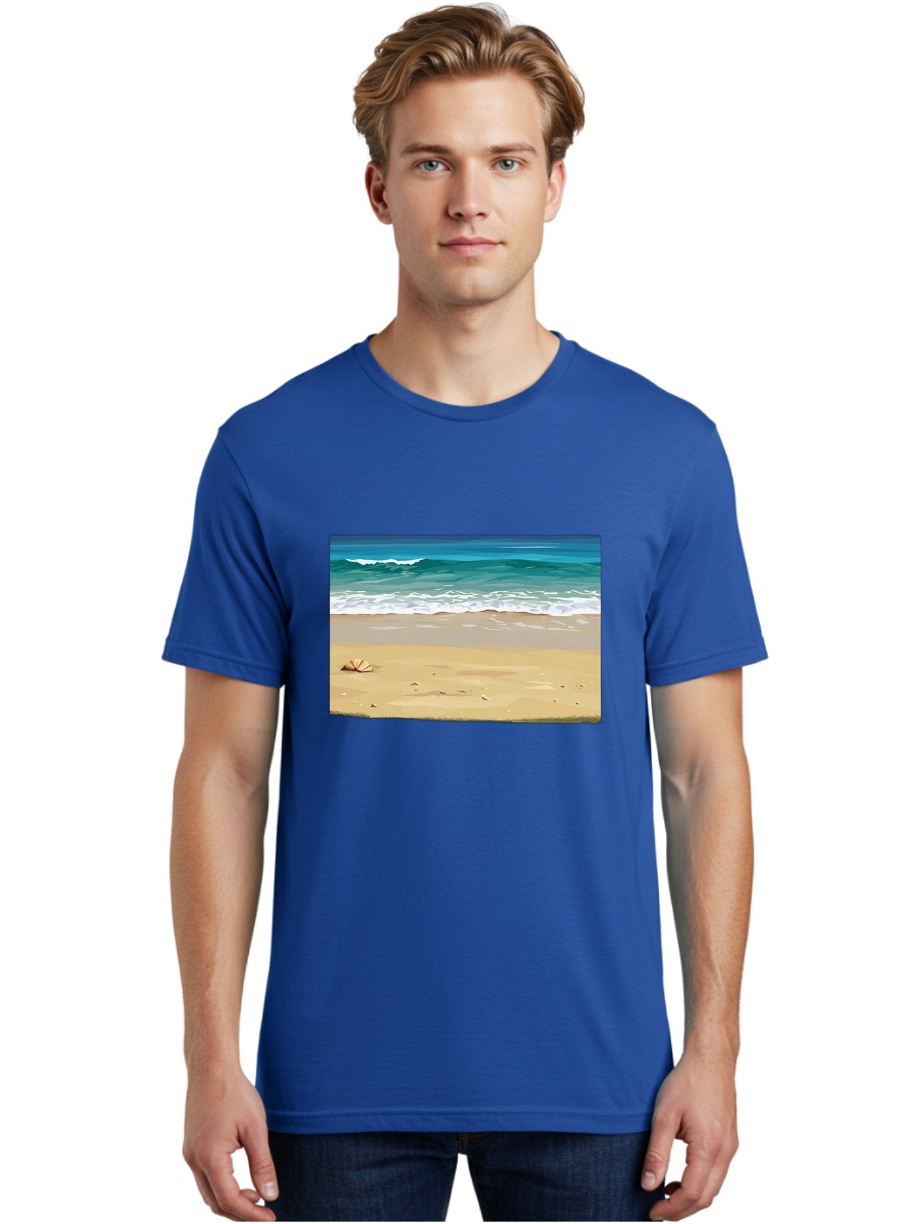 Beach-Scene-2 Men'S Graphic Tee, 100% Cotton, Comfortable Casual Summer Wear, Machine Washable, Vintage Camera, Old Camera, Antique Camera, Black Camera, Classic Photography, Photography Equipment, Nostalgic Device, Film Camera, Camera Art Bak037 21