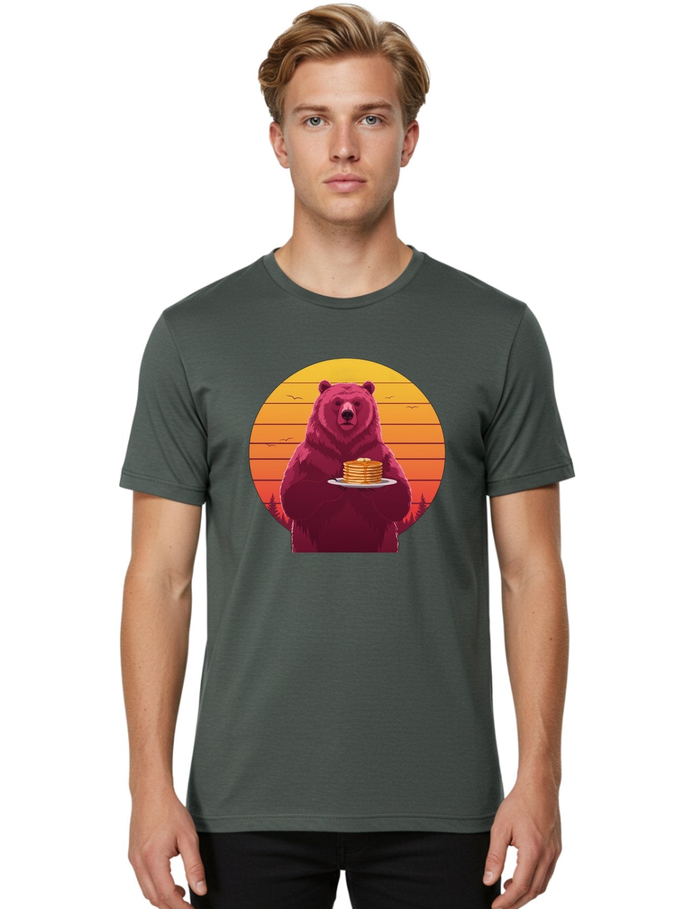 Bear-Holding-Pancakes Men'S Graphic Tee, 100% Cotton, Comfortable Casual Summer Wear, Machine Washable, Vintage Camera, Old Camera, Antique Camera, Black Camera, Classic Photography, Photography Equipment, Nostalgic Device, Film Camera, Bak041 30