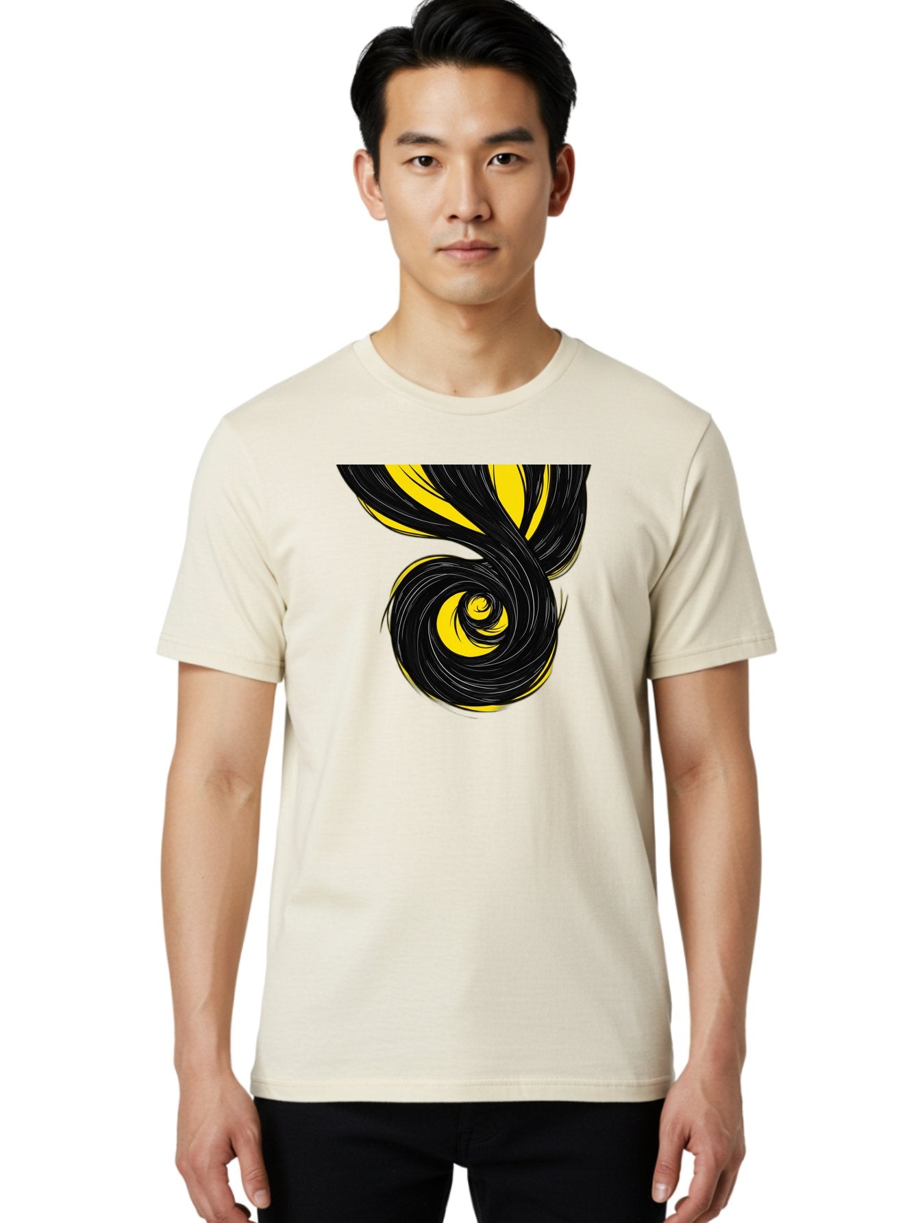 Black-And-Yellow-Swirl Men'S Graphic Tee, 100% Cotton, Comfortable Casual Summer Wear, Machine Washable, Vintage Camera, Old Camera, Antique Camera, Black Camera, Classic Photography, Photography Equipment, Nostalgic Device, Film Camera, Bak056 24