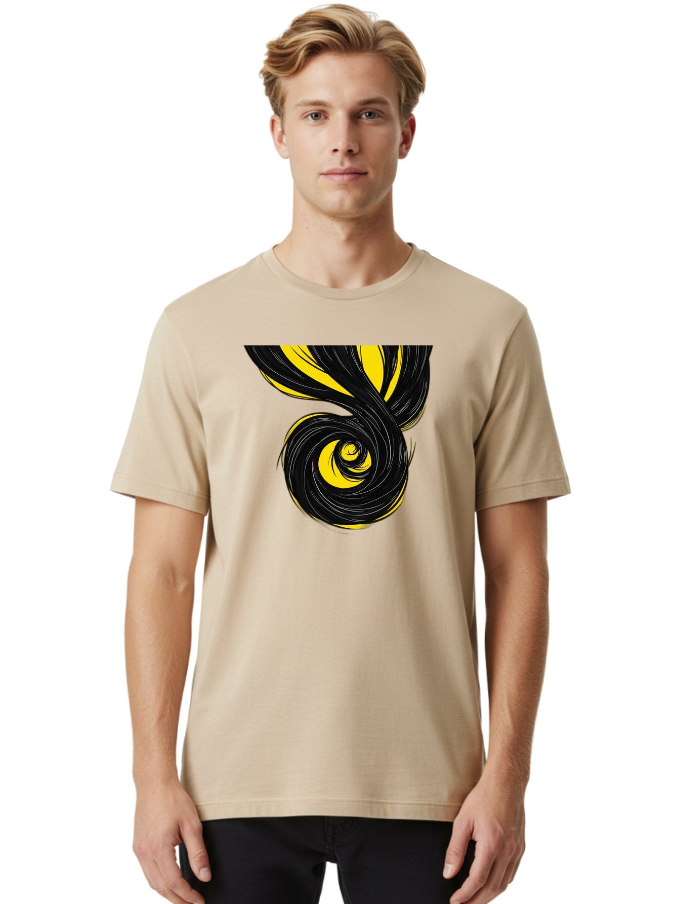 Black-And-Yellow-Swirl Men'S Graphic Tee, 100% Cotton, Comfortable Casual Summer Wear, Machine Washable, Vintage Camera, Old Camera, Antique Camera, Black Camera, Classic Photography, Photography Equipment, Nostalgic Device, Film Camera, Bak056 17