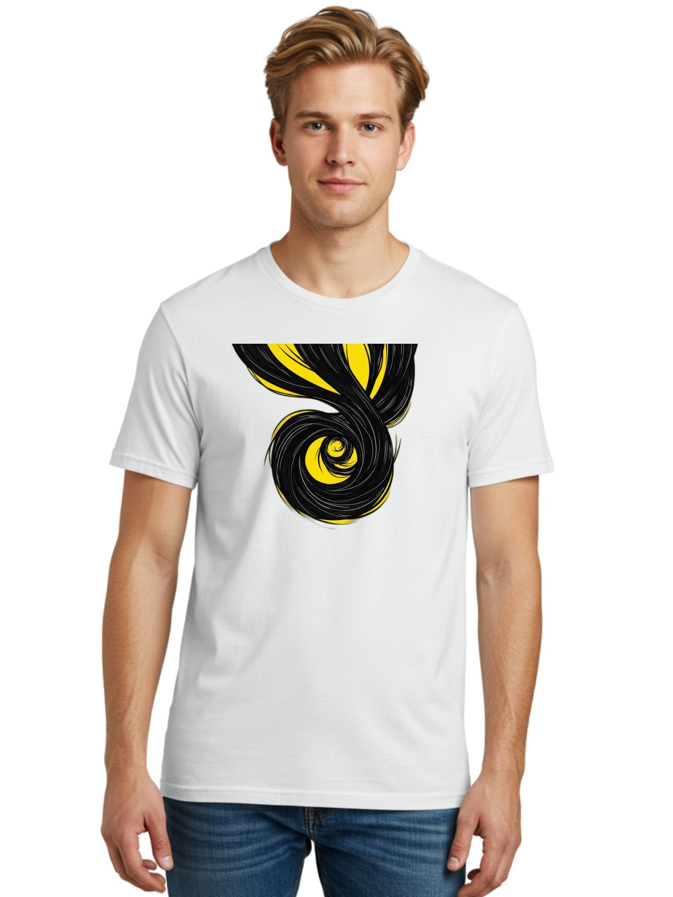 Black-And-Yellow-Swirl Men'S Graphic Tee, 100% Cotton, Comfortable Casual Summer Wear, Machine Washable, Vintage Camera, Old Camera, Antique Camera, Black Camera, Classic Photography, Photography Equipment, Nostalgic Device, Film Camera, Bak056 29