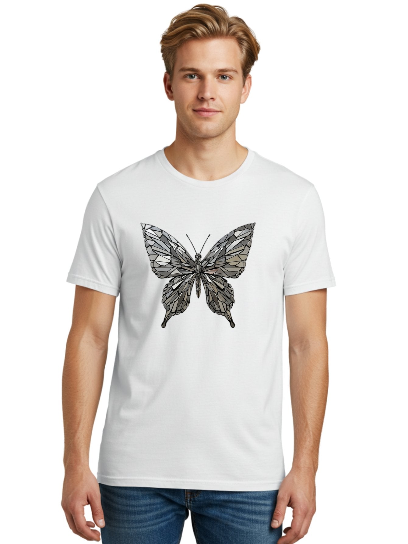 Black-Butterfly-Mosaic Men'S Graphic Tee, 100% Cotton, Comfortable Casual Summer Wear, Machine Washable, Vintage Camera, Old Camera, Antique Camera, Black Camera, Classic Photography, Photography Equipment, Nostalgic Device, Film Camera, Bak059 19