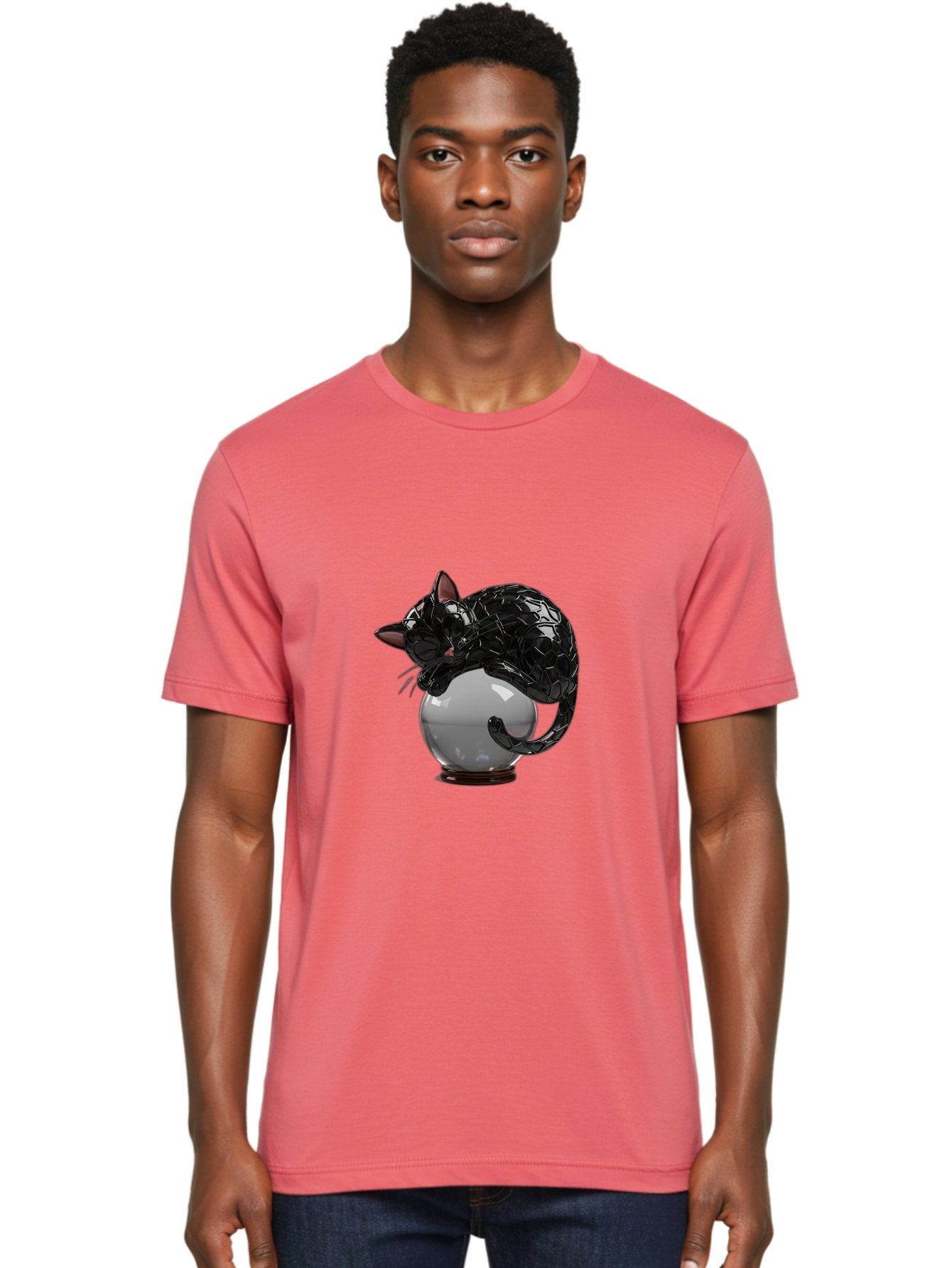 Black-Cat-On-Crystal-Ball-2 Men'S Graphic Tee, 100% Cotton, Comfortable Casual Summer Wear, Machine Washable, Vintage Camera, Old Camera, Antique Camera, Black Camera, Classic Photography, Photography Equipment, Nostalgic Device, Film Camera, Bak064 21