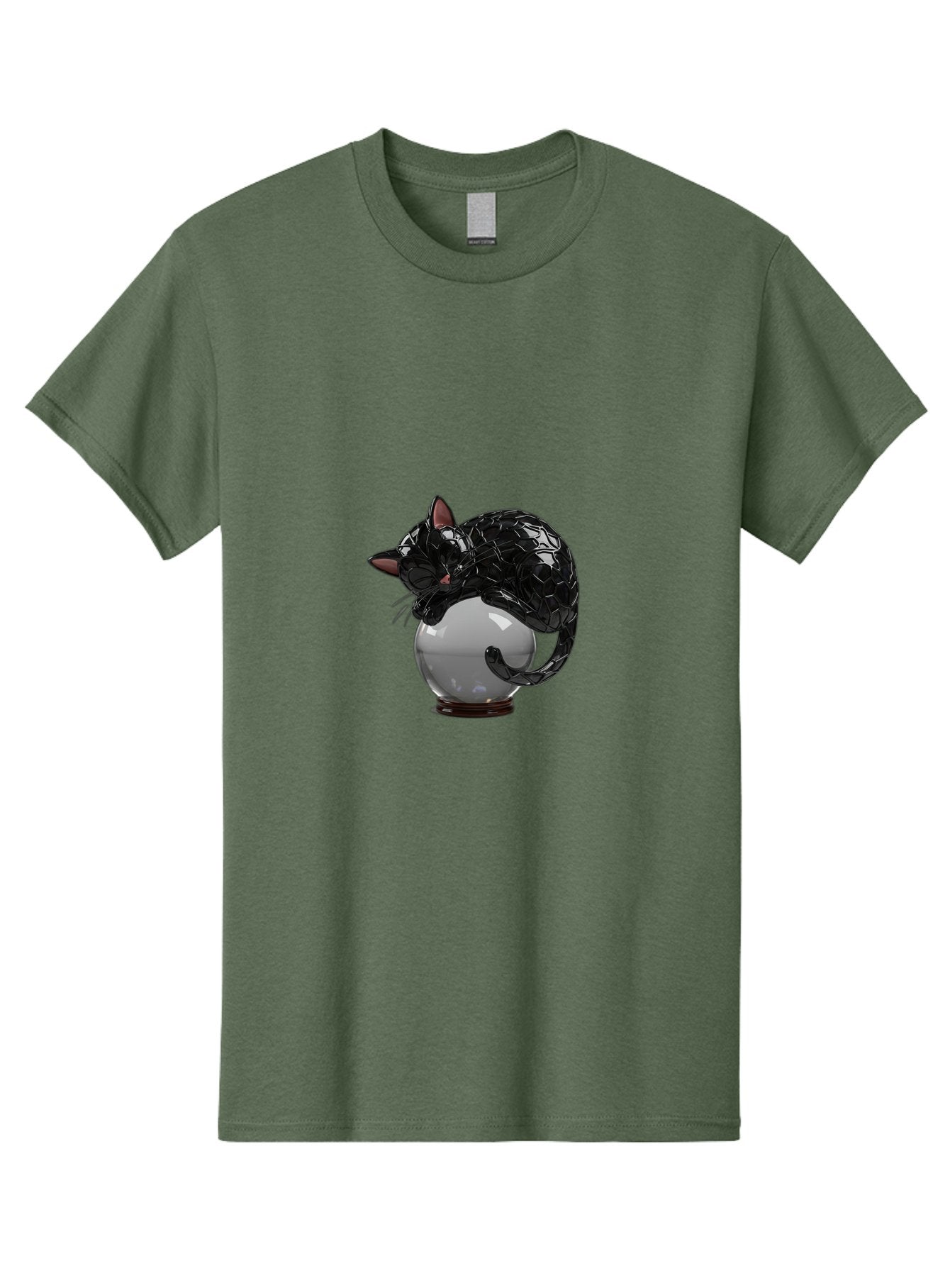 Black-Cat-On-Crystal-Ball-2 Men'S Graphic Tee, 100% Cotton, Comfortable Casual Summer Wear, Machine Washable, Vintage Camera, Old Camera, Antique Camera, Black Camera, Classic Photography, Photography Equipment, Nostalgic Device, Film Camera, Bak064