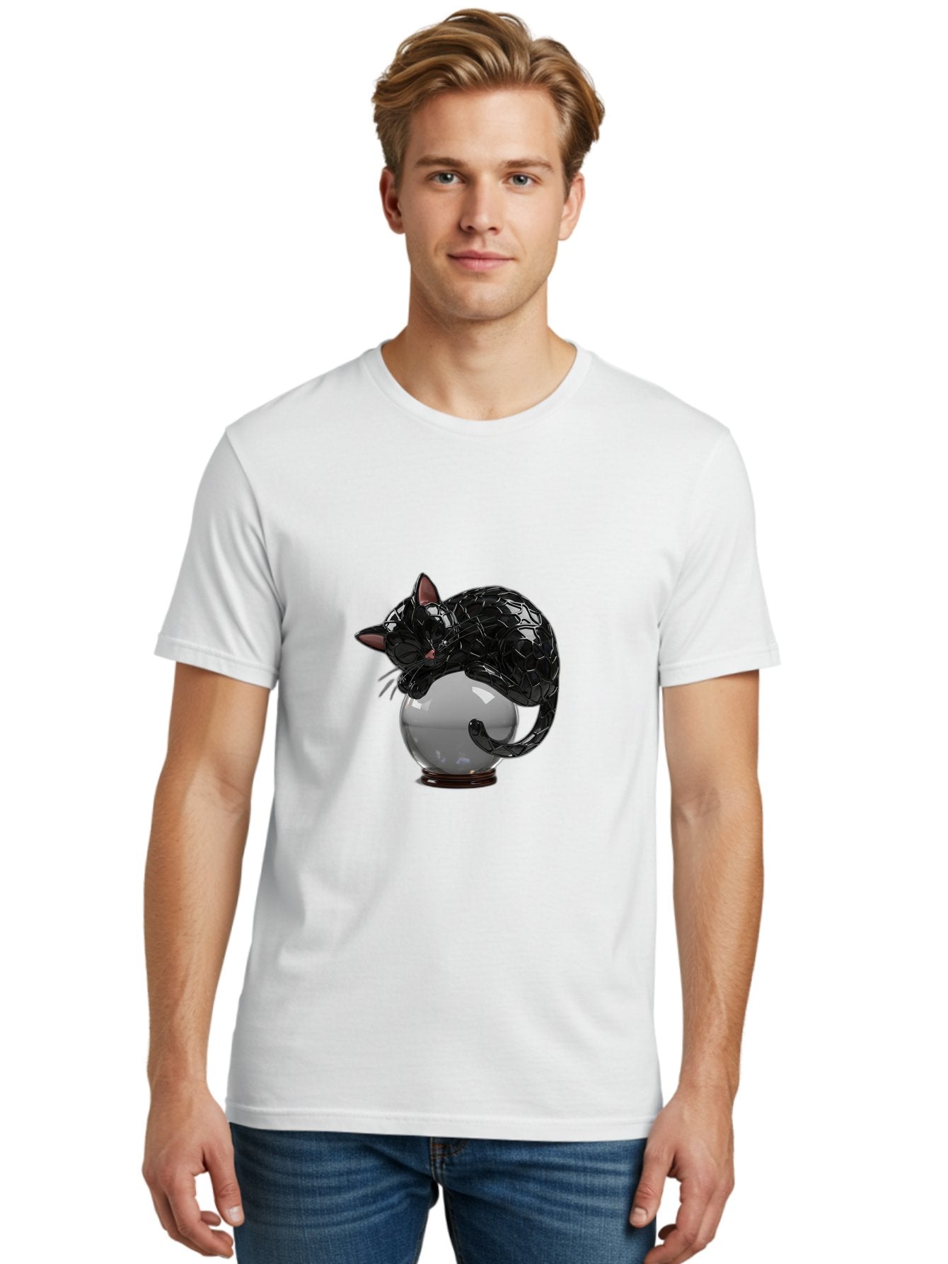 Black-Cat-On-Crystal-Ball-2 Men'S Graphic Tee, 100% Cotton, Comfortable Casual Summer Wear, Machine Washable, Vintage Camera, Old Camera, Antique Camera, Black Camera, Classic Photography, Photography Equipment, Nostalgic Device, Film Camera, Bak064 18