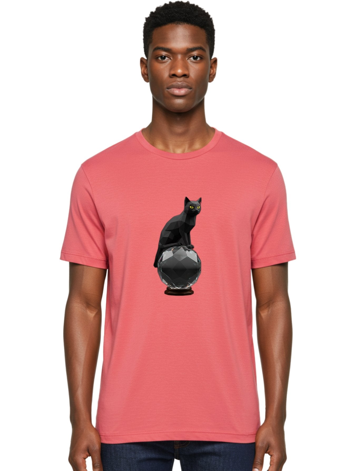 Black-Cat-On-Crystal-Ball Men'S Graphic Tee, 100% Cotton, Comfortable Casual Summer Wear, Machine Washable, Vintage Camera, Old Camera, Antique Camera, Black Camera, Classic Photography, Photography Equipment, Nostalgic Device, Film Camera, Bak065 25