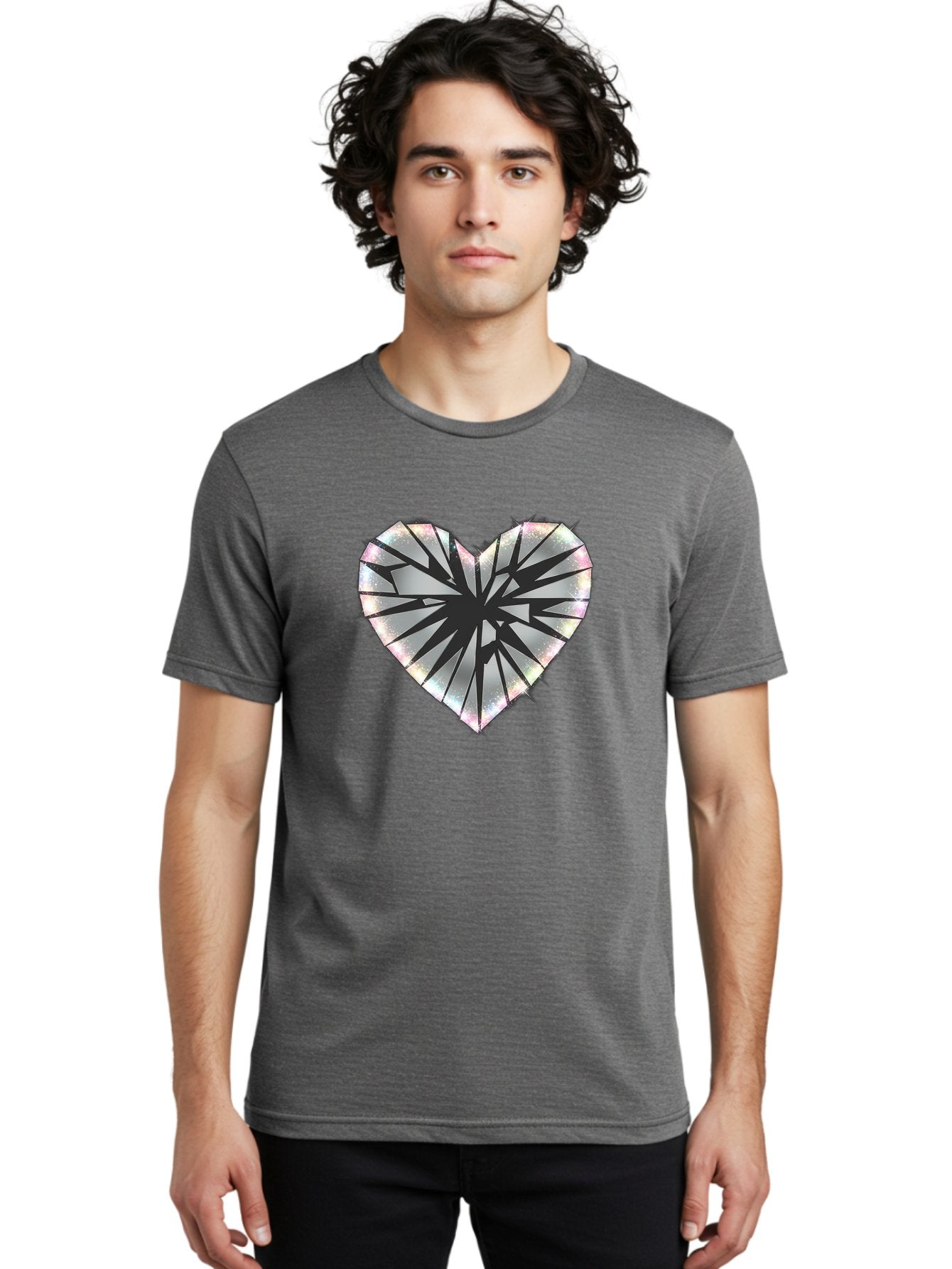 Broken-Holographic-Heart Men'S Graphic Tee, 100% Cotton, Comfortable Casual Summer Wear, Machine Washable, Vintage Camera, Old Camera, Antique Camera, Black Camera, Classic Photography, Photography Equipment, Nostalgic Device, Film Camera, Bak128 23