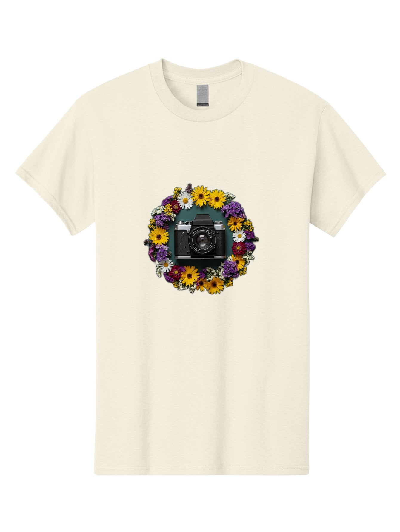 Camera-Lens-Surrounded-By-Flowers Men'S Graphic Tee, 100% Cotton, Comfortable Casual Summer Wear, Machine Washable, Vintage Camera, Old Camera, Antique Camera, Black Camera, Classic Photography, Photography Equipment, Nostalgic Device, Bak168 13