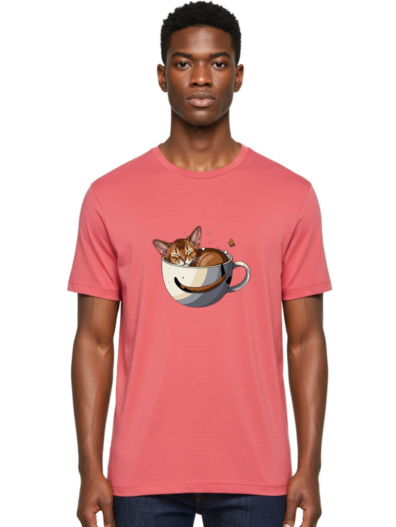 Cat-In-Coffee-Cup-3 Men'S Graphic Tee, 100% Cotton, Comfortable Casual Summer Wear, Machine Washable, Vintage Camera, Old Camera, Antique Camera, Black Camera, Classic Photography, Photography Equipment, Nostalgic Device, Film Camera, Bak195 24