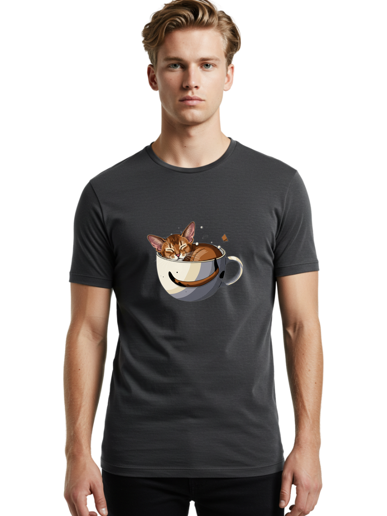 Cat-In-Coffee-Cup-3 Men'S Graphic Tee, 100% Cotton, Comfortable Casual Summer Wear, Machine Washable, Vintage Camera, Old Camera, Antique Camera, Black Camera, Classic Photography, Photography Equipment, Nostalgic Device, Film Camera, Bak195 27
