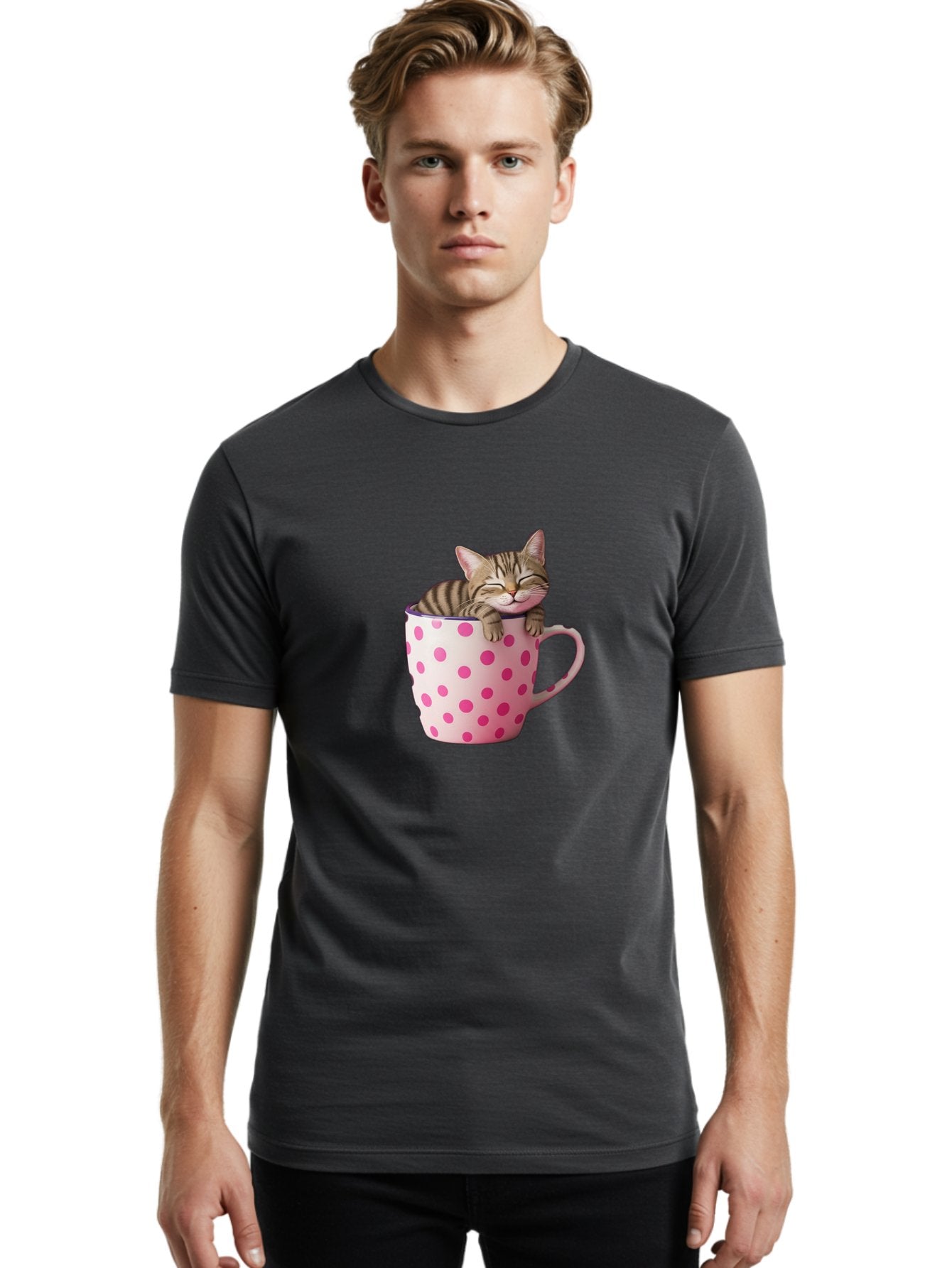 Cat-In-Polka-Dot-Mug Men'S Graphic Tee, 100% Cotton, Comfortable Casual Summer Wear, Machine Washable, Vintage Camera, Old Camera, Antique Camera, Black Camera, Classic Photography, Photography Equipment, Nostalgic Device, Film Camera, Bak206 24