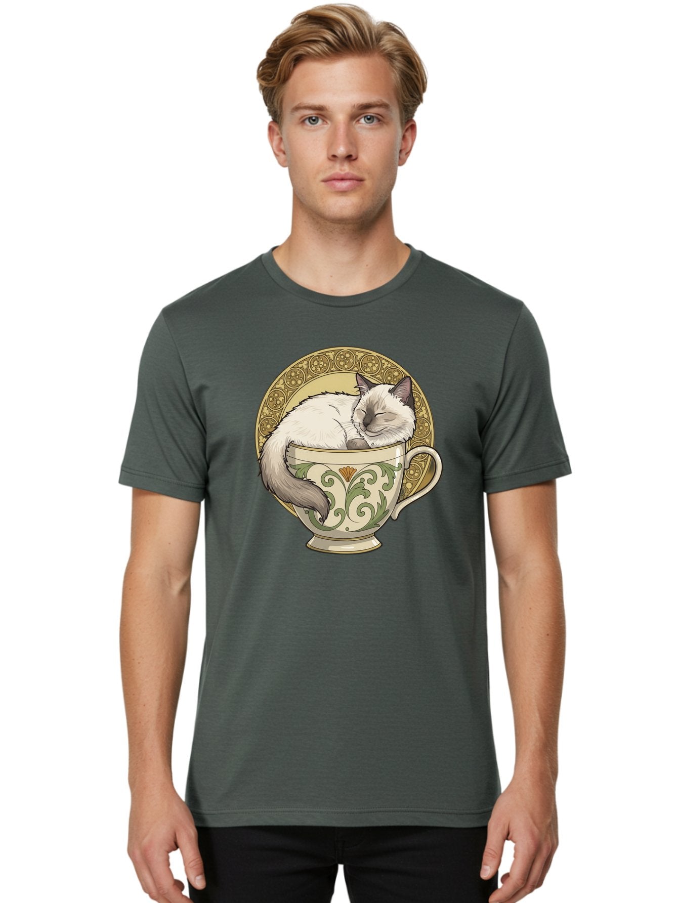 Cat-In-Tea-Cup-1 Men'S Graphic Tee, 100% Cotton, Comfortable Casual Summer Wear, Machine Washable, Vintage Camera, Old Camera, Antique Camera, Black Camera, Classic Photography, Photography Equipment, Nostalgic Device, Film Camera, Camera Art Bak209 16