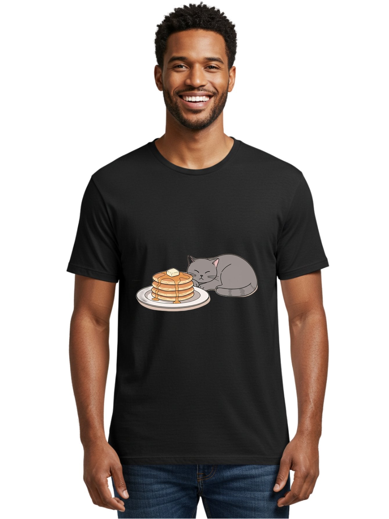 Cat-Sleeping-Next-To-Pancakes-1 Men'S Graphic Tee, 100% Cotton, Comfortable Casual Summer Wear, Machine Washable, Vintage Camera, Old Camera, Antique Camera, Black Camera, Classic Photography, Photography Equipment, Nostalgic Device, Bak218 24