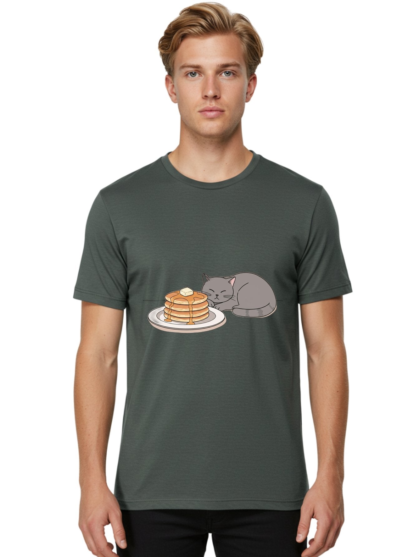 Cat-Sleeping-Next-To-Pancakes-1 Men'S Graphic Tee, 100% Cotton, Comfortable Casual Summer Wear, Machine Washable, Vintage Camera, Old Camera, Antique Camera, Black Camera, Classic Photography, Photography Equipment, Nostalgic Device, Bak218 26
