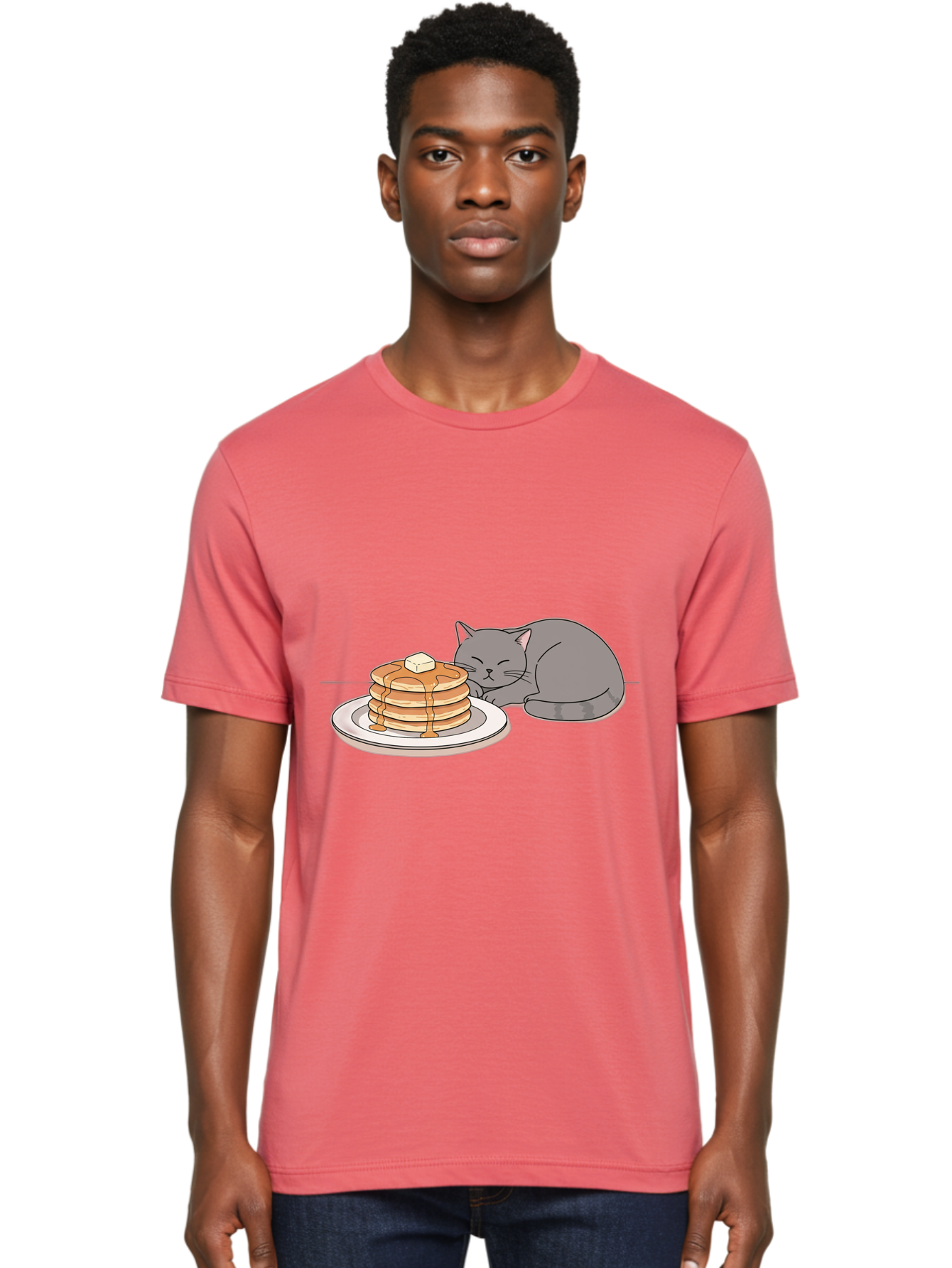 Cat-Sleeping-Next-To-Pancakes-1 Men'S Graphic Tee, 100% Cotton, Comfortable Casual Summer Wear, Machine Washable, Vintage Camera, Old Camera, Antique Camera, Black Camera, Classic Photography, Photography Equipment, Nostalgic Device, Bak218 18