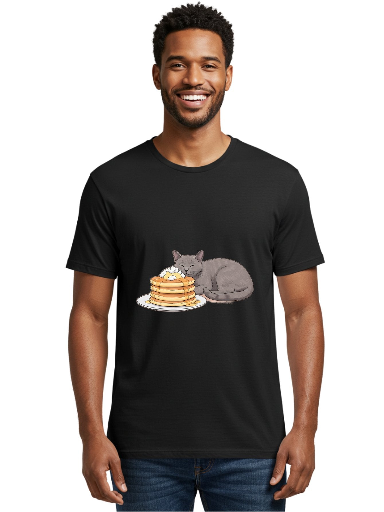 Cat-Sleeping-On-Pancakes-1 Men'S Graphic Tee, 100% Cotton, Comfortable Casual Summer Wear, Machine Washable, Vintage Camera, Old Camera, Antique Camera, Black Camera, Classic Photography, Photography Equipment, Nostalgic Device, Film Camera, Bak220 20