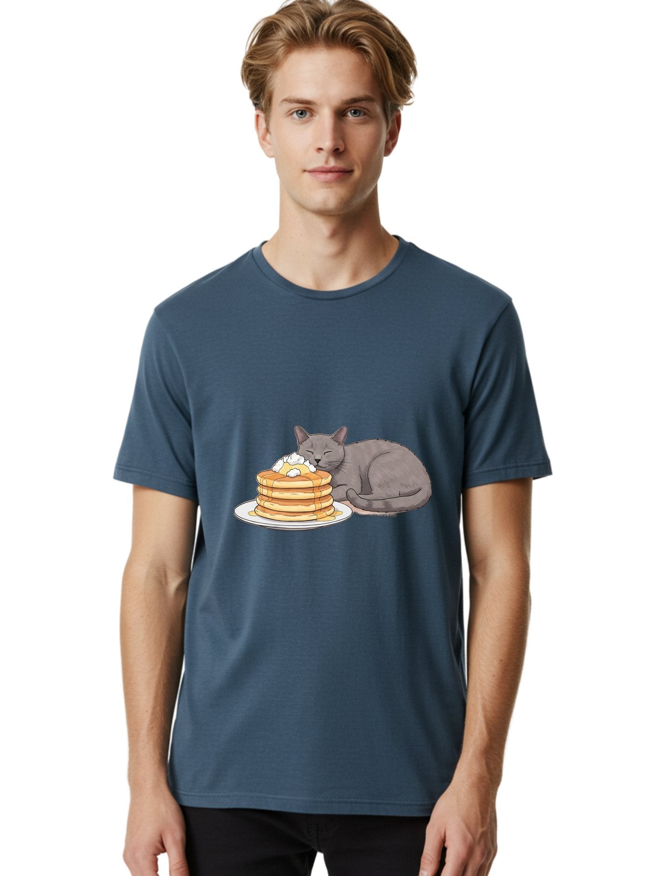 Cat-Sleeping-On-Pancakes-1 Men'S Graphic Tee, 100% Cotton, Comfortable Casual Summer Wear, Machine Washable, Vintage Camera, Old Camera, Antique Camera, Black Camera, Classic Photography, Photography Equipment, Nostalgic Device, Film Camera, Bak220 25