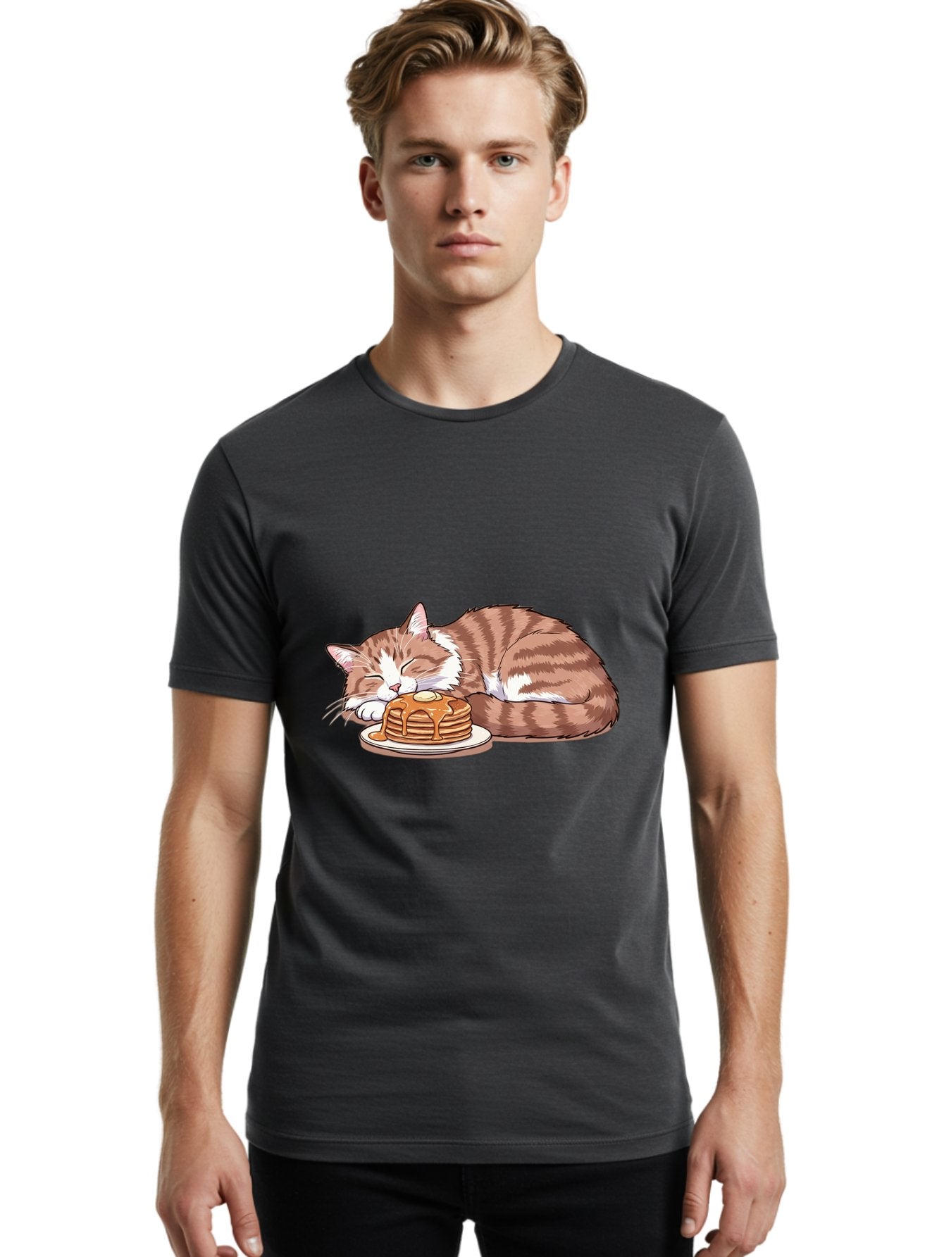 Cat-Sleeping-On-Pancakes-2 Men'S Graphic Tee, 100% Cotton, Comfortable Casual Summer Wear, Machine Washable, Vintage Camera, Old Camera, Antique Camera, Black Camera, Classic Photography, Photography Equipment, Nostalgic Device, Film Camera, Bak221 30