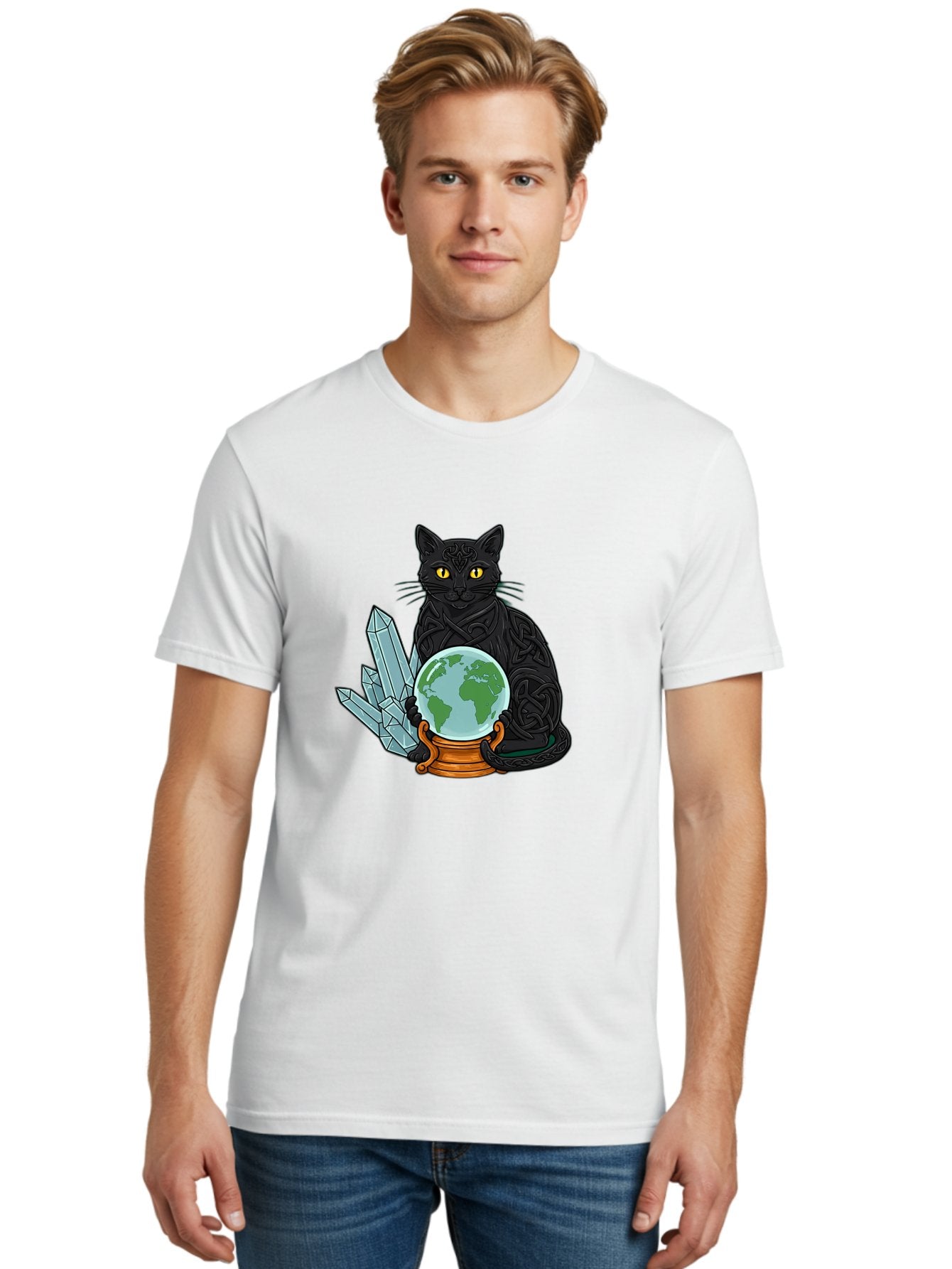 Celtic-Cat-With-Globe Men'S Graphic Tee, 100% Cotton, Comfortable Casual Summer Wear, Machine Washable, Vintage Camera, Old Camera, Antique Camera, Black Camera, Classic Photography, Photography Equipment, Nostalgic Device, Film Camera, Bak225 25