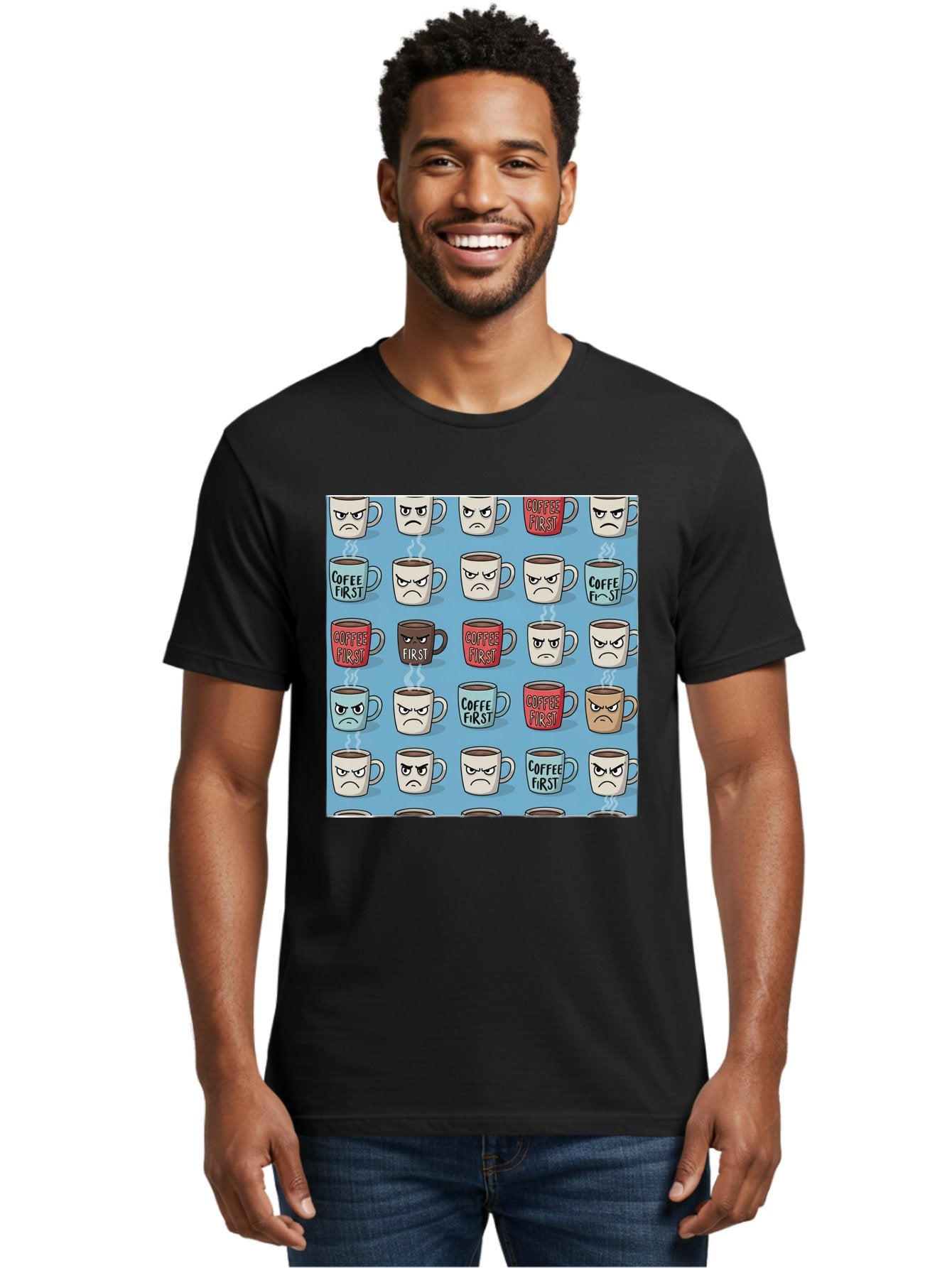 Coffee-First-1 Men'S Graphic Tee, 100% Cotton, Comfortable Casual Summer Wear, Machine Washable, Vintage Camera, Old Camera, Antique Camera, Black Camera, Classic Photography, Photography Equipment, Nostalgic Device, Film Camera, Camera Art Bak279 25