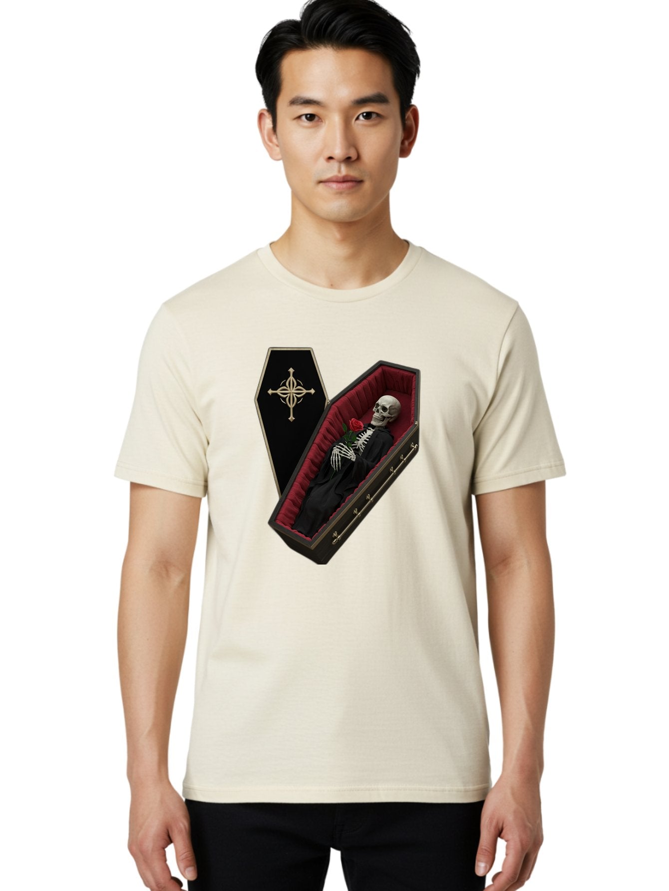 Coffin-Skeleton Men'S Graphic Tee, 100% Cotton, Comfortable Casual Summer Wear, Machine Washable, Vintage Camera, Old Camera, Antique Camera, Black Camera, Classic Photography, Photography Equipment, Nostalgic Device, Film Camera, Camera Art Bak285 20