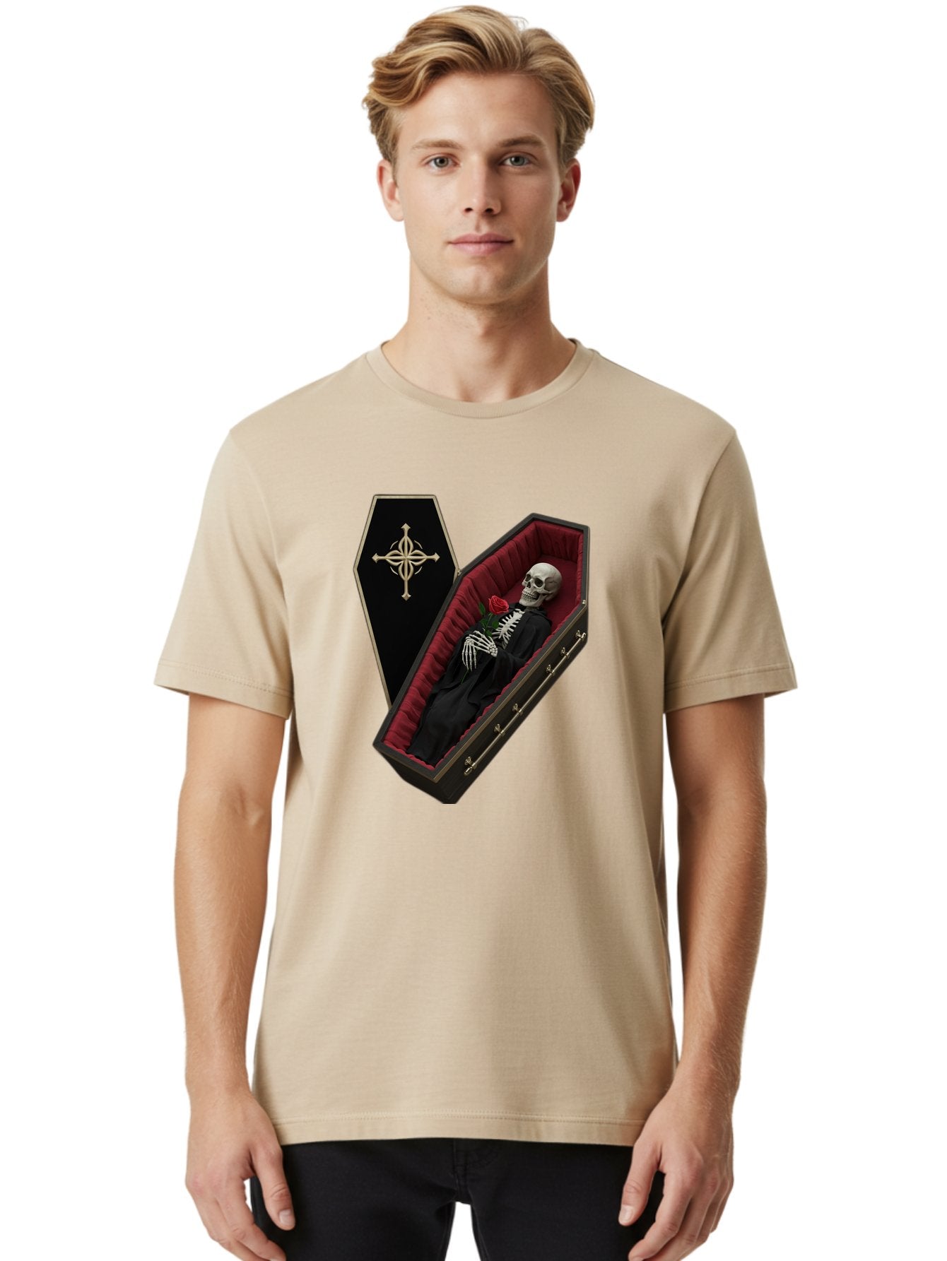 Coffin-Skeleton Men'S Graphic Tee, 100% Cotton, Comfortable Casual Summer Wear, Machine Washable, Vintage Camera, Old Camera, Antique Camera, Black Camera, Classic Photography, Photography Equipment, Nostalgic Device, Film Camera, Camera Art Bak285 30