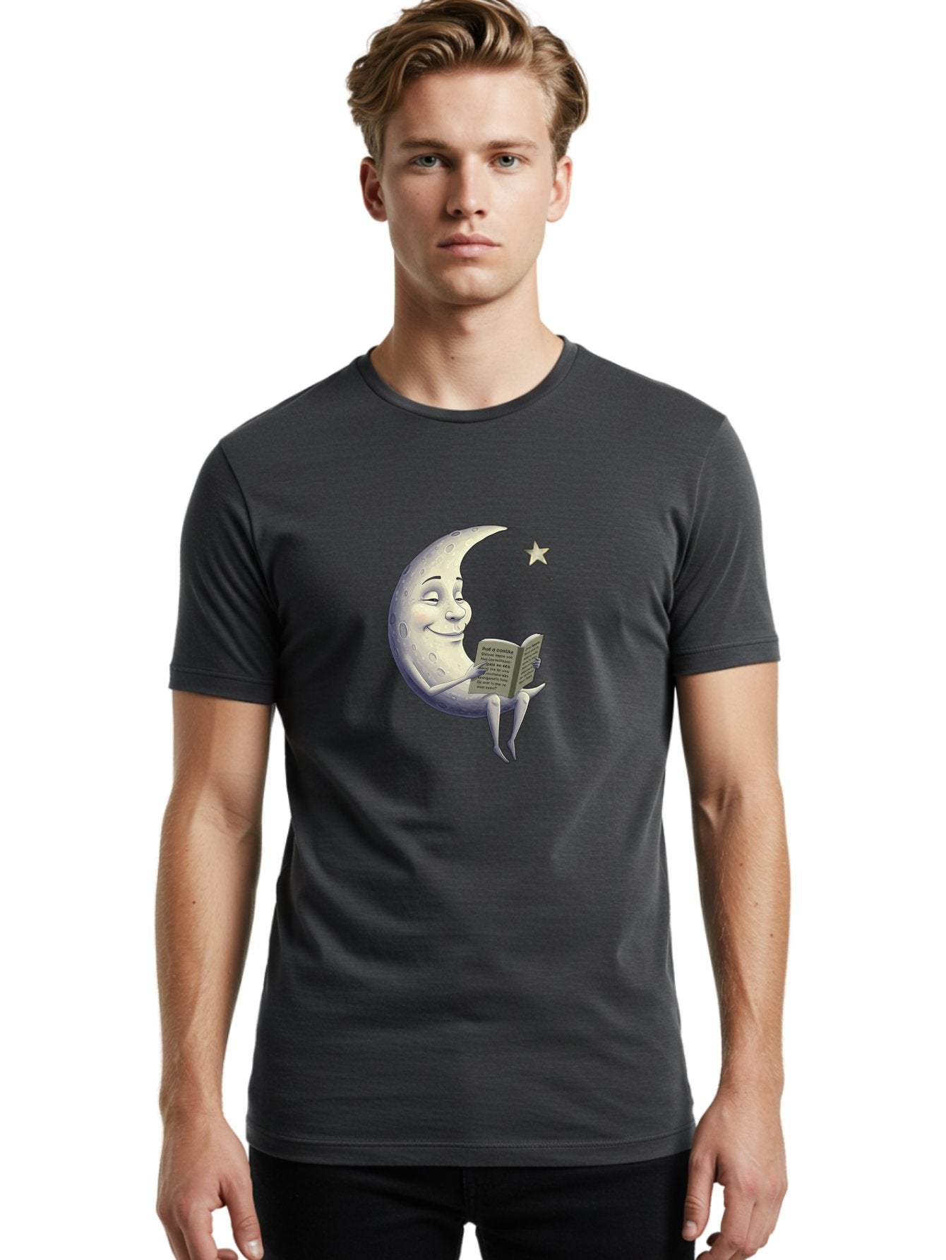 Crescent-Moon-Reading-2 Men'S Graphic Tee, 100% Cotton, Comfortable Casual Summer Wear, Machine Washable, Vintage Camera, Old Camera, Antique Camera, Black Camera, Classic Photography, Photography Equipment, Nostalgic Device, Film Camera, Bak318 23
