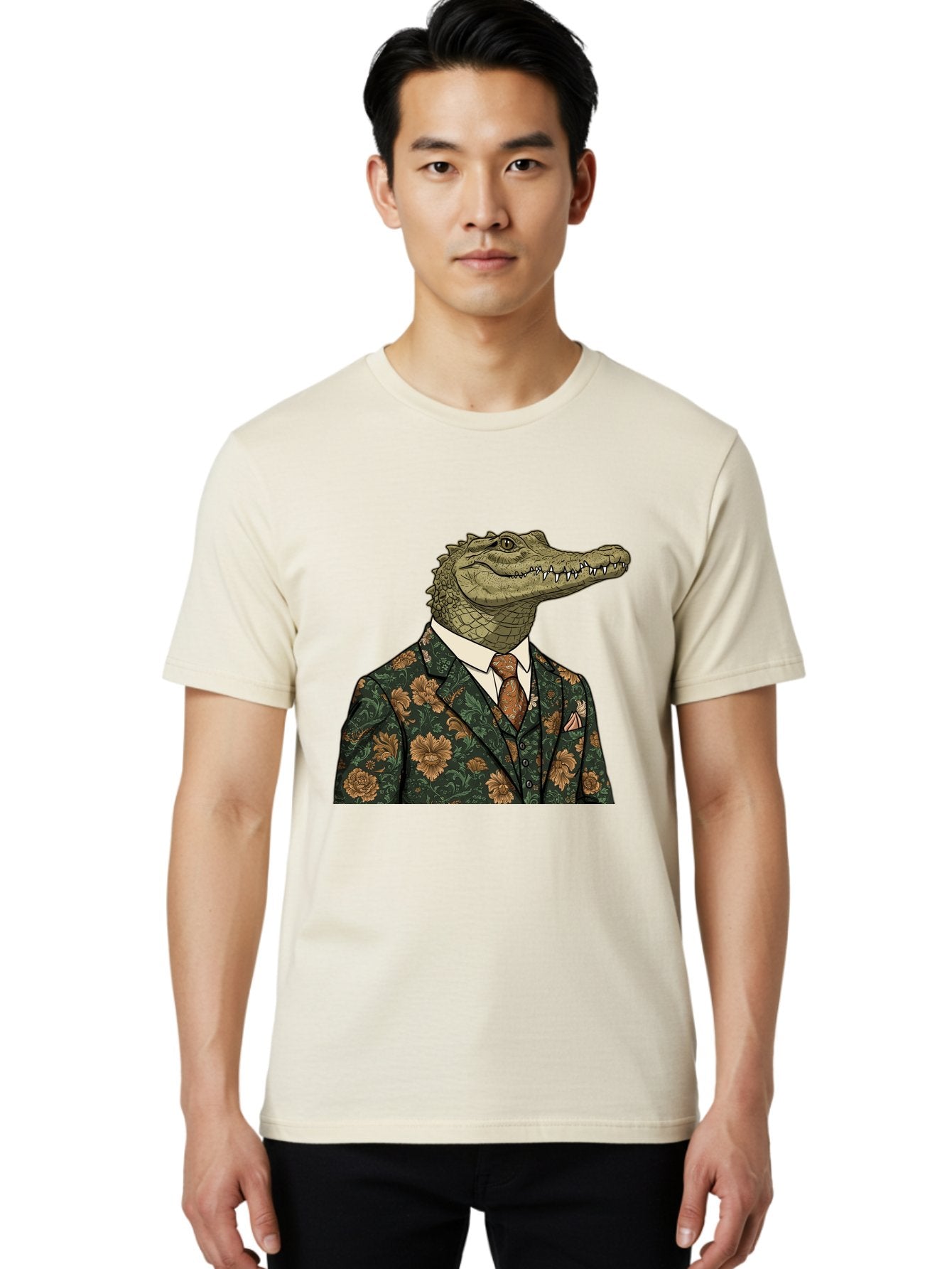Crocodile-In-Floral-Suit Men'S Graphic Tee, 100% Cotton, Comfortable Casual Summer Wear, Machine Washable, Vintage Camera, Old Camera, Antique Camera, Black Camera, Classic Photography, Photography Equipment, Nostalgic Device, Film Camera, Bak322 28