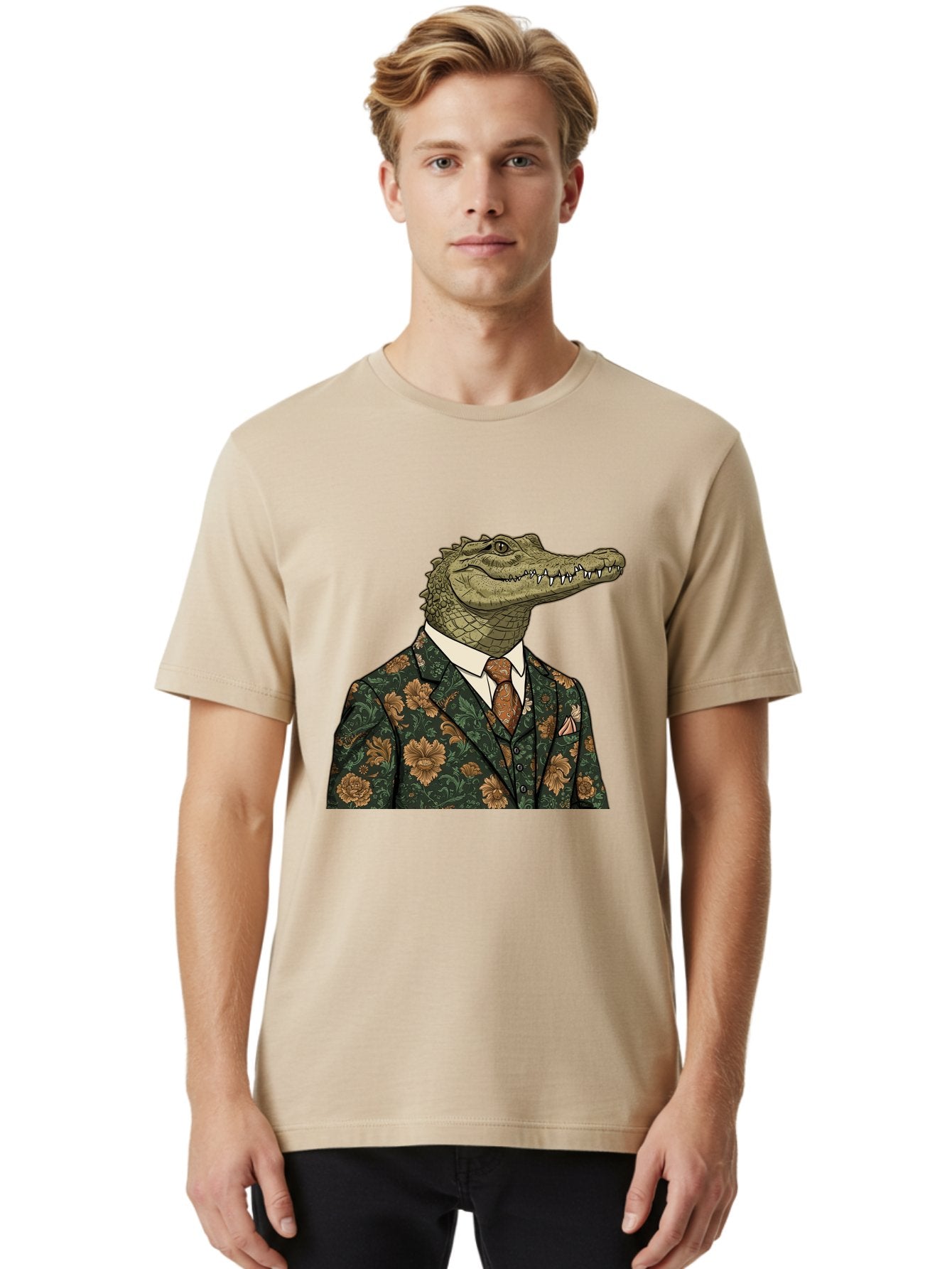 Crocodile-In-Floral-Suit Men'S Graphic Tee, 100% Cotton, Comfortable Casual Summer Wear, Machine Washable, Vintage Camera, Old Camera, Antique Camera, Black Camera, Classic Photography, Photography Equipment, Nostalgic Device, Film Camera, Bak322 17