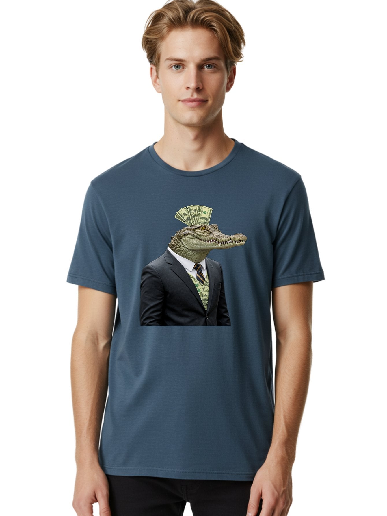 Crocodile-In-Suit-4 Men'S Graphic Tee, 100% Cotton, Comfortable Casual Summer Wear, Machine Washable, Vintage Camera, Old Camera, Antique Camera, Black Camera, Classic Photography, Photography Equipment, Nostalgic Device, Film Camera, Bak328 24