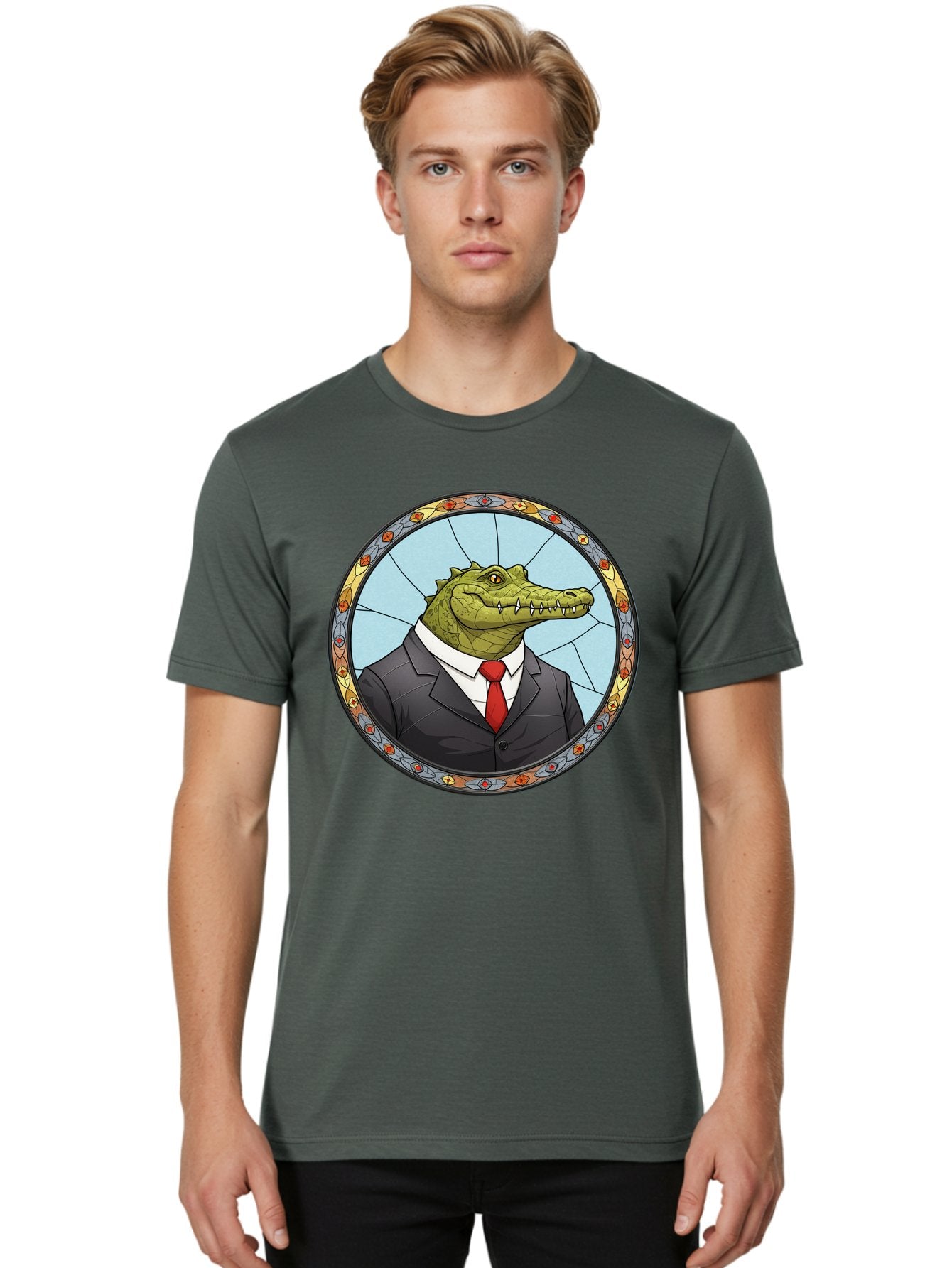 Crocodile-In-Suit-5 Men'S Graphic Tee, 100% Cotton, Comfortable Casual Summer Wear, Machine Washable, Vintage Camera, Old Camera, Antique Camera, Black Camera, Classic Photography, Photography Equipment, Nostalgic Device, Film Camera, Bak329 30