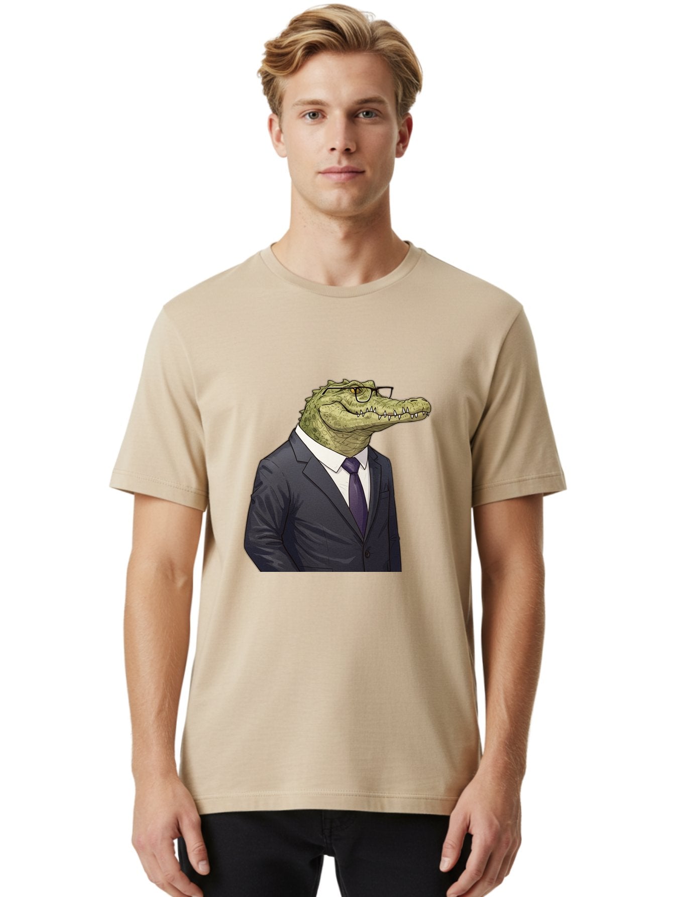 Crocodile-In-Suit-6 Men'S Graphic Tee, 100% Cotton, Comfortable Casual Summer Wear, Machine Washable, Vintage Camera, Old Camera, Antique Camera, Black Camera, Classic Photography, Photography Equipment, Nostalgic Device, Film Camera, Bak330 18