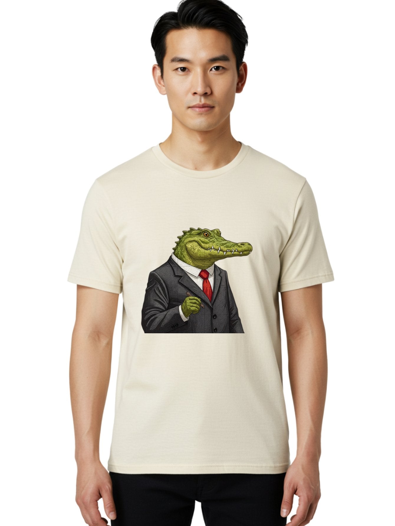 Crocodile-In-Suit-8 Men'S Graphic Tee, 100% Cotton, Comfortable Casual Summer Wear, Machine Washable, Vintage Camera, Old Camera, Antique Camera, Black Camera, Classic Photography, Photography Equipment, Nostalgic Device, Film Camera, Bak332 25