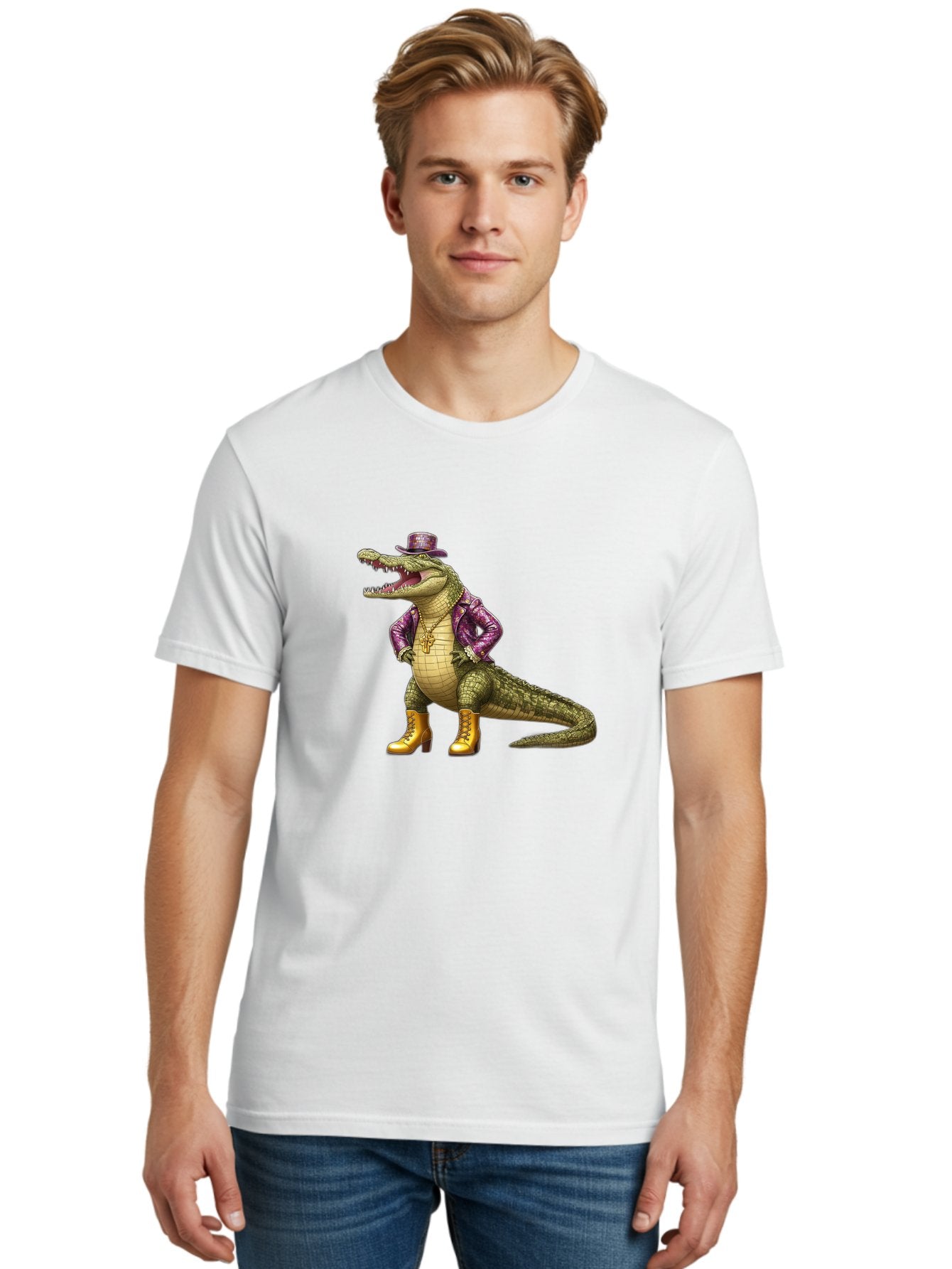 Crocodile-With-Hat-And-Jacket Men'S Graphic Tee, 100% Cotton, Comfortable Casual Summer Wear, Machine Washable, Vintage Camera, Old Camera, Antique Camera, Black Camera, Classic Photography, Photography Equipment, Nostalgic Device, Bak337 19