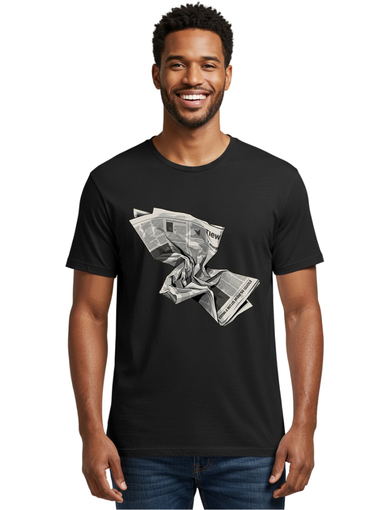 Crumpled-Newspaper-1 Men'S Graphic Tee, 100% Cotton, Comfortable Casual Summer Wear, Machine Washable, Vintage Camera, Old Camera, Antique Camera, Black Camera, Classic Photography, Photography Equipment, Nostalgic Device, Film Camera, Bak341 24