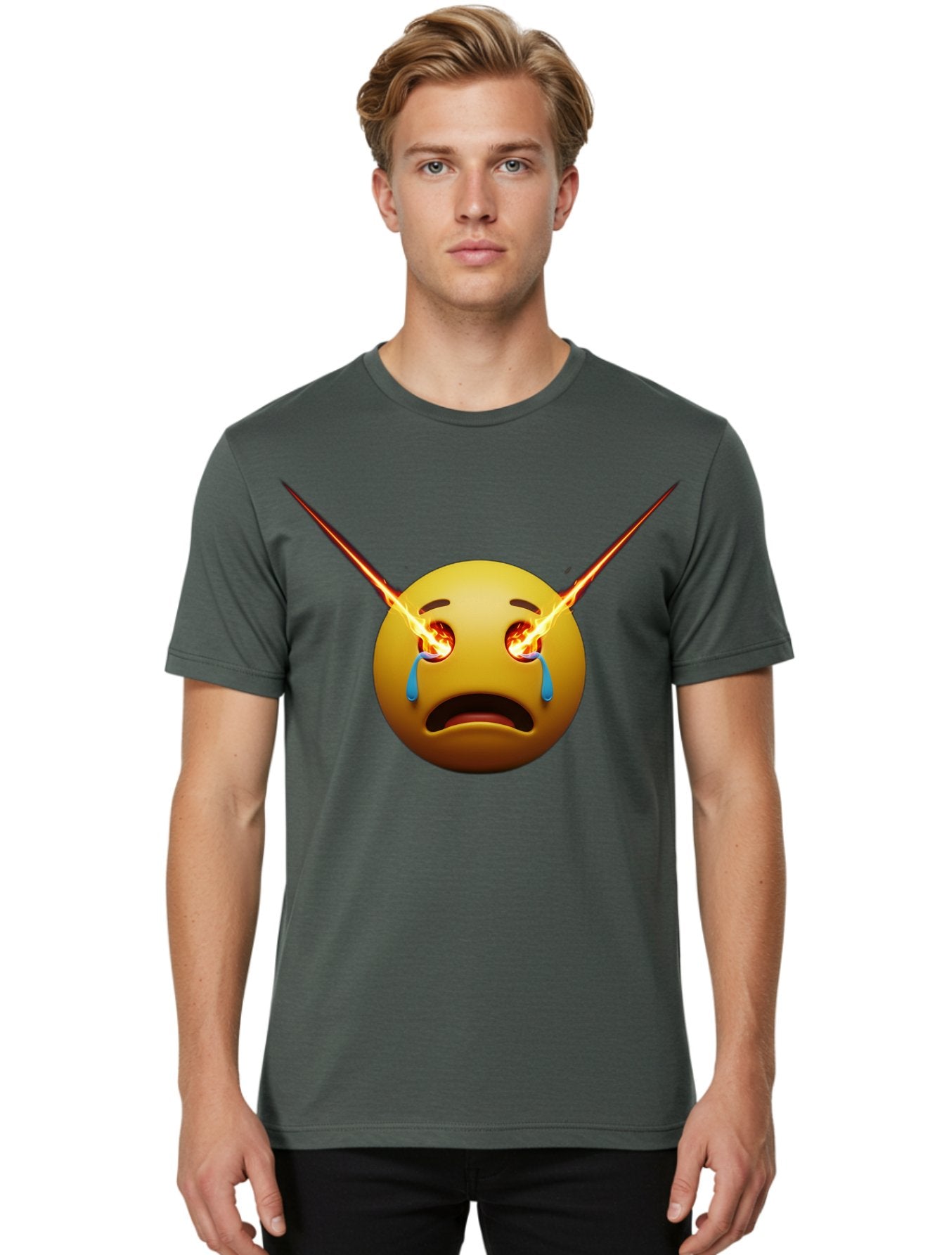 Crying-Emoji-With-Laser-Eyes Men'S Graphic Tee, 100% Cotton, Comfortable Casual Summer Wear, Machine Washable, Vintage Camera, Old Camera, Antique Camera, Black Camera, Classic Photography, Photography Equipment, Nostalgic Device, Film Camera, Bak356 22