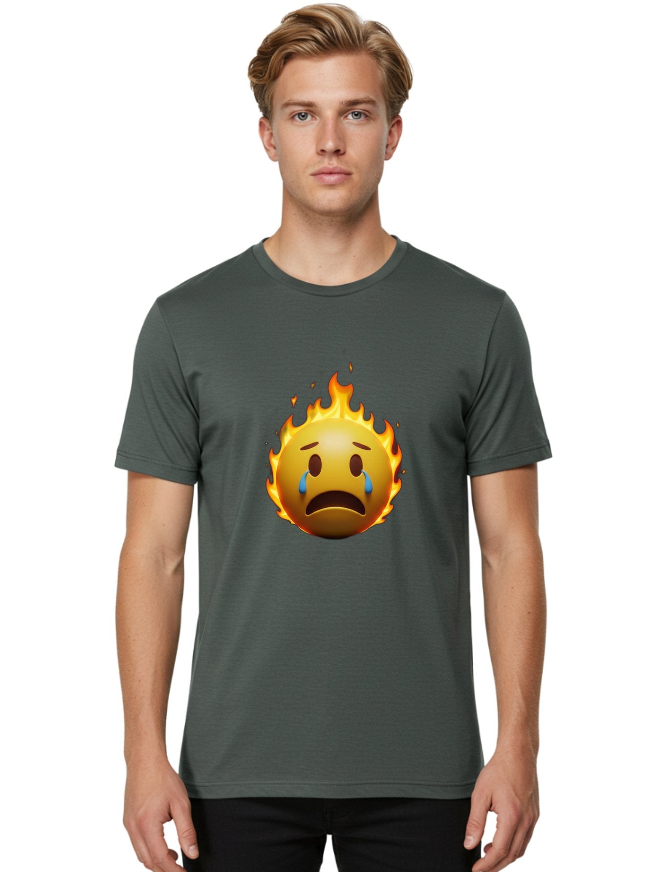 Crying-Face-On-Fire-Emoji Men'S Graphic Tee, 100% Cotton, Comfortable Casual Summer Wear, Machine Washable, Vintage Camera, Old Camera, Antique Camera, Black Camera, Classic Photography, Photography Equipment, Nostalgic Device, Film Camera, Bak357 16