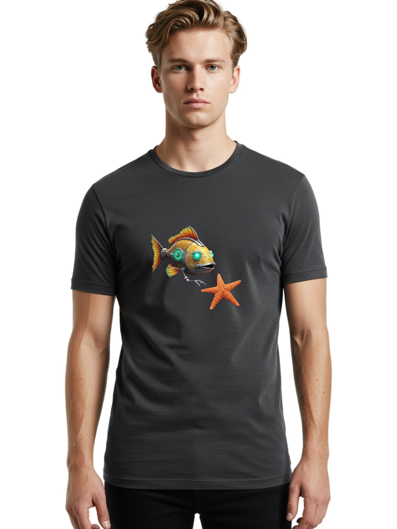 Cyborg-Fish-2 Men'S Graphic Tee, 100% Cotton, Comfortable Casual Summer Wear, Machine Washable, Vintage Camera, Old Camera, Antique Camera, Black Camera, Classic Photography, Photography Equipment, Nostalgic Device, Film Camera, Camera Art Bak391 22