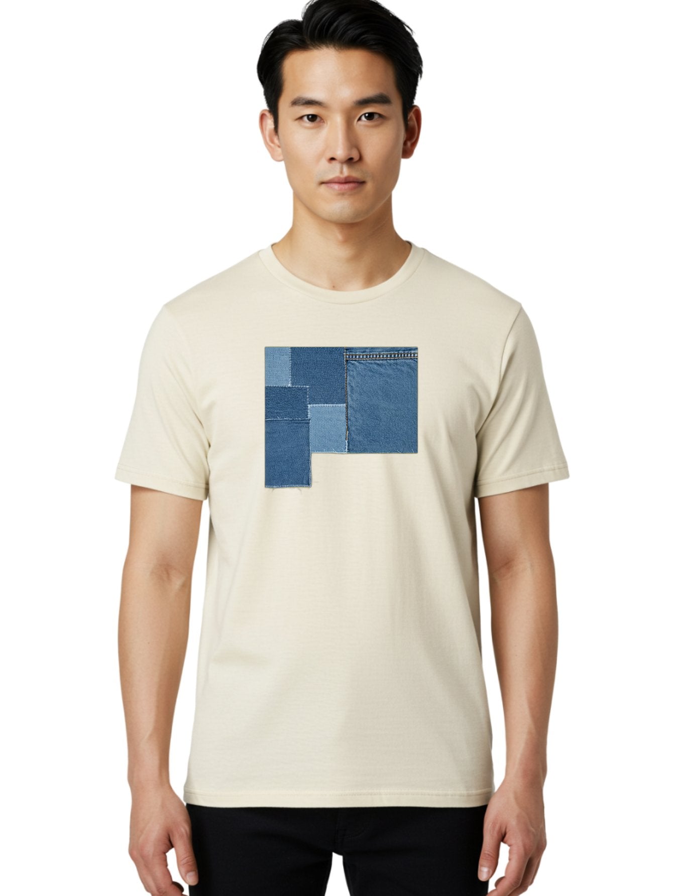 Denim-Patches Men'S Graphic Tee, 100% Cotton, Comfortable Casual Summer Wear, Machine Washable, Vintage Camera, Old Camera, Antique Camera, Black Camera, Classic Photography, Photography Equipment, Nostalgic Device, Film Camera, Camera Art Bak408 25