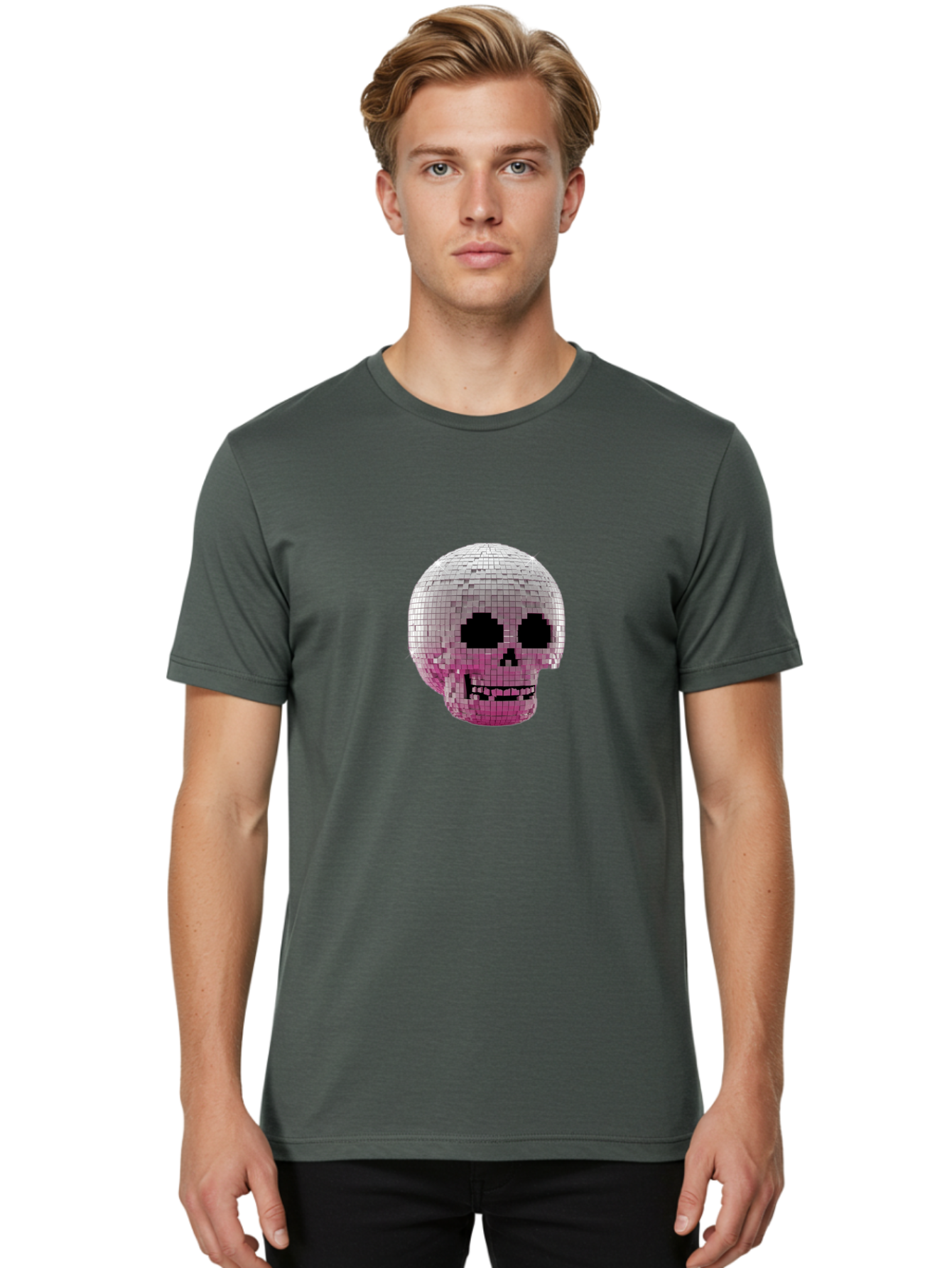 Disco-Skull-3 Men'S Graphic Tee, 100% Cotton, Comfortable Casual Summer Wear, Machine Washable, Vintage Camera, Old Camera, Antique Camera, Black Camera, Classic Photography, Photography Equipment, Nostalgic Device, Film Camera, Camera Art Bak428 29