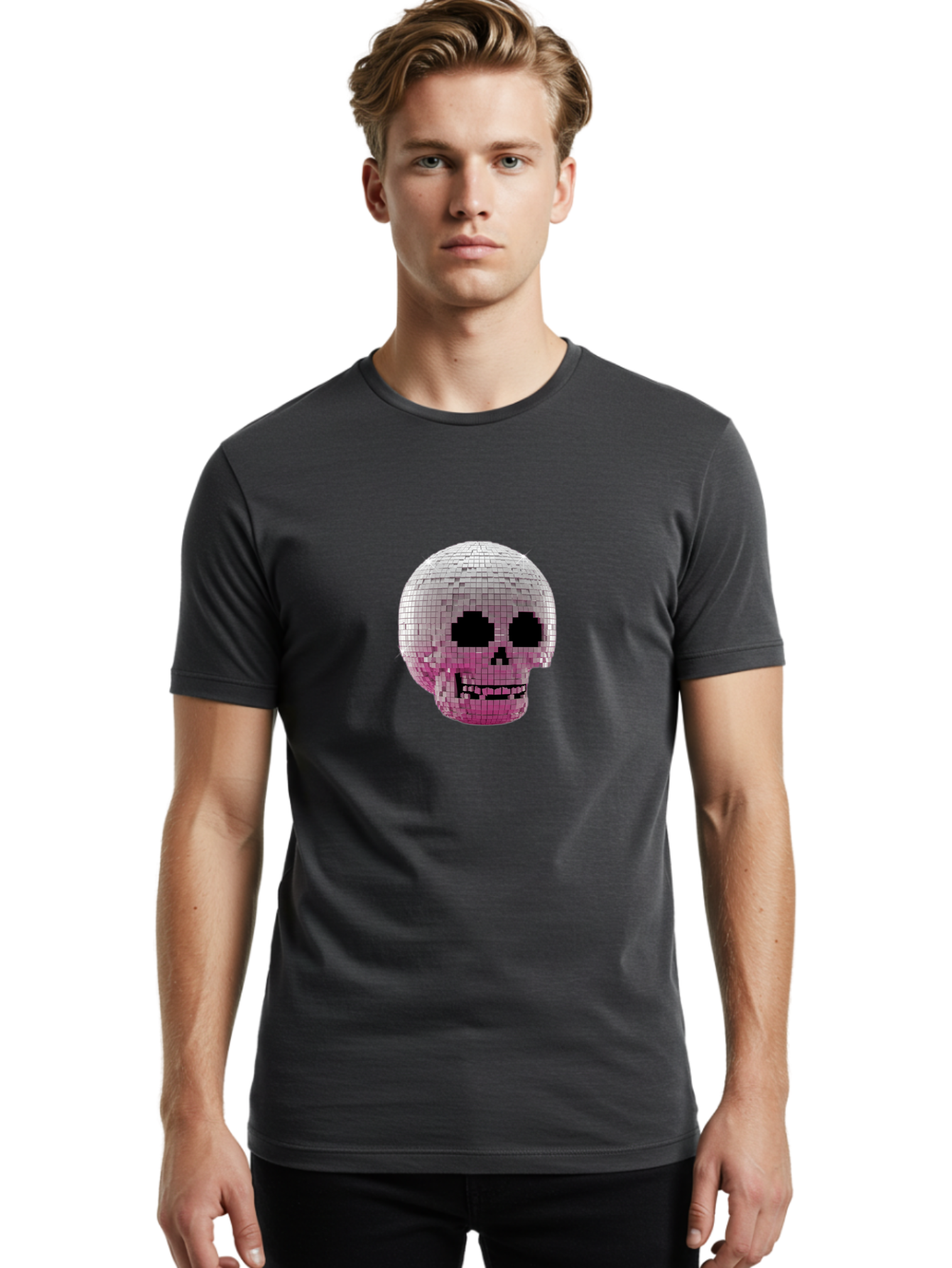 Disco-Skull-3 Men'S Graphic Tee, 100% Cotton, Comfortable Casual Summer Wear, Machine Washable, Vintage Camera, Old Camera, Antique Camera, Black Camera, Classic Photography, Photography Equipment, Nostalgic Device, Film Camera, Camera Art Bak428 25