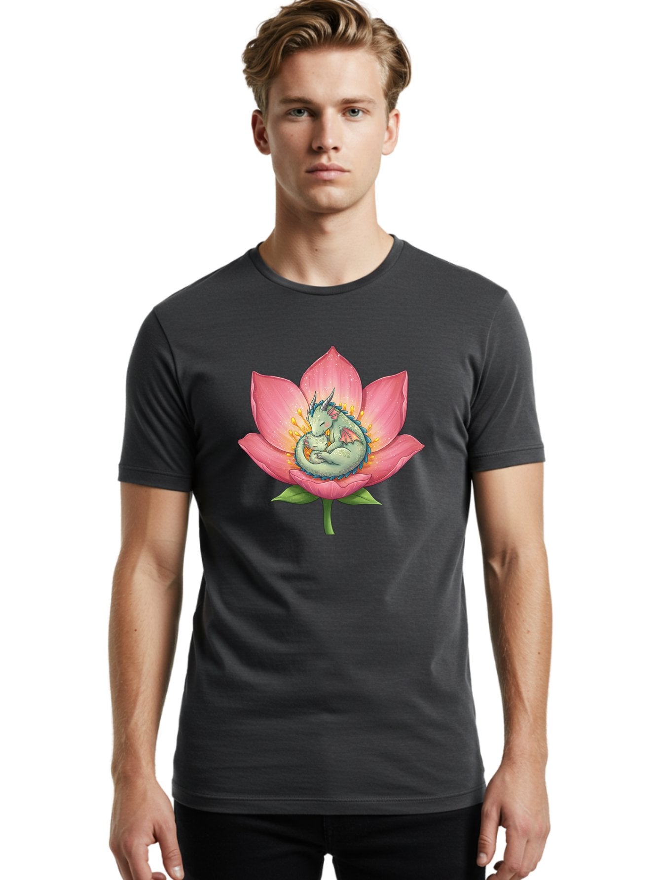 Dragon-Sleeping-On-Pink-Lotus-Flower Men'S Graphic Tee, 100% Cotton, Comfortable Casual Summer Wear, Machine Washable, Vintage Camera, Old Camera, Antique Camera, Black Camera, Classic Photography, Photography Equipment, Nostalgic Device, Bak490 20