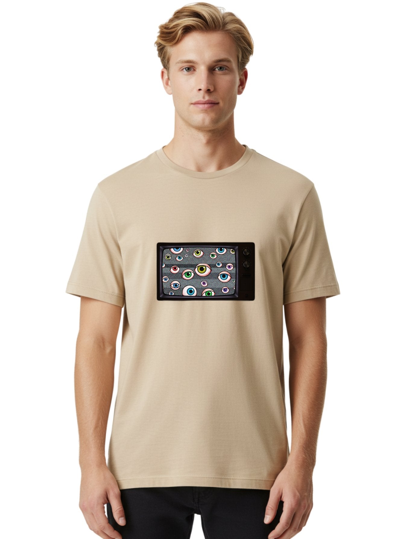 Eyes-On-Phone-Screen Men'S Graphic Tee, 100% Cotton, Comfortable Casual Summer Wear, Machine Washable, Vintage Camera, Old Camera, Antique Camera, Black Camera, Classic Photography, Photography Equipment, Nostalgic Device, Film Camera, Bak534 16