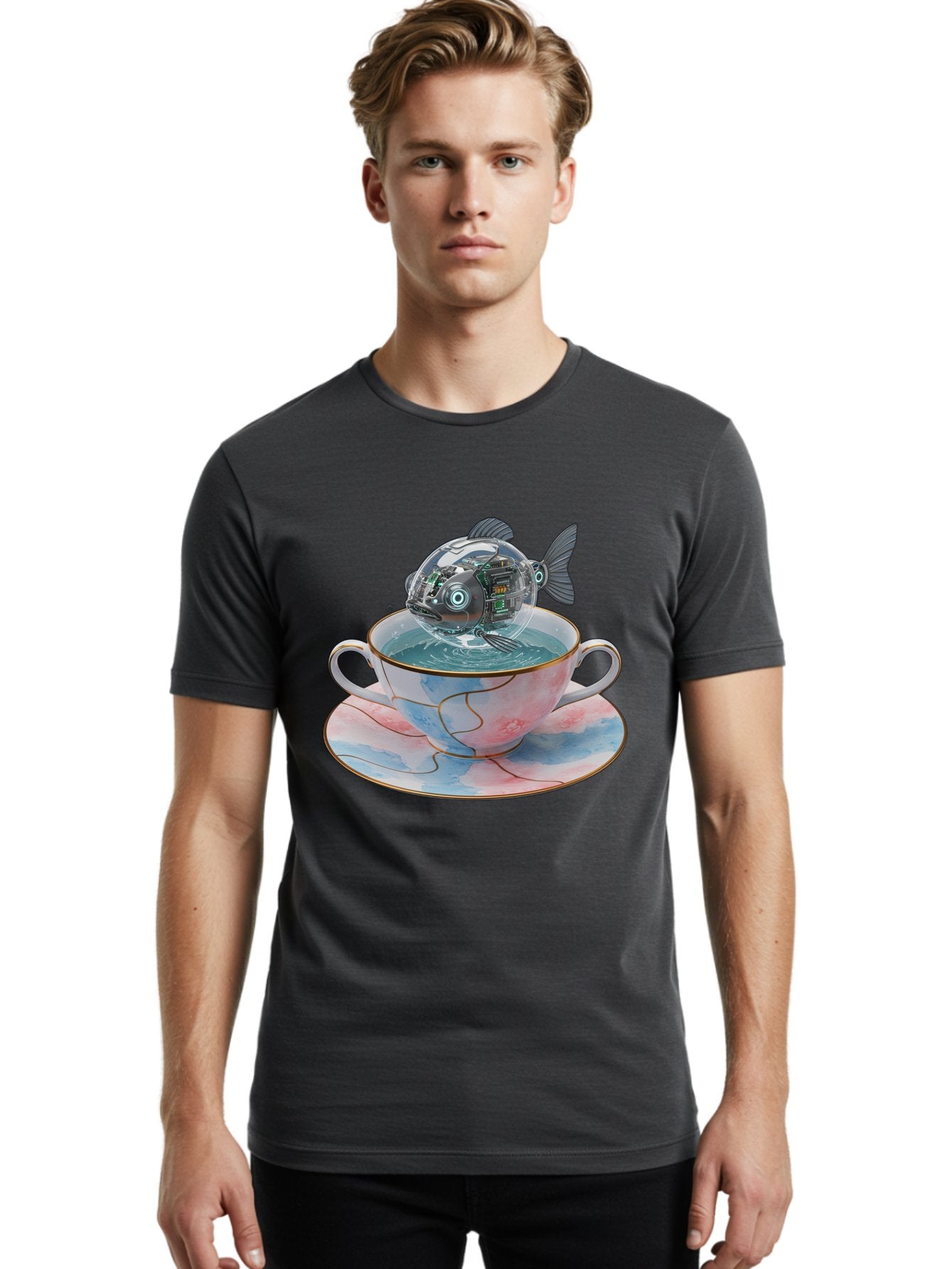 Fish-In-Teacup-1 Men'S Graphic Tee, 100% Cotton, Comfortable Casual Summer Wear, Machine Washable, Vintage Camera, Old Camera, Antique Camera, Black Camera, Classic Photography, Photography Equipment, Nostalgic Device, Film Camera, Camera Art Bak554 21