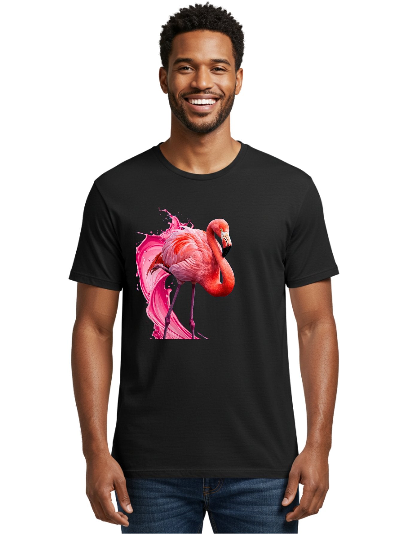 Flamingo-Splash-1 Men'S Graphic Tee, 100% Cotton, Comfortable Casual Summer Wear, Machine Washable, Vintage Camera, Old Camera, Antique Camera, Black Camera, Classic Photography, Photography Equipment, Nostalgic Device, Film Camera, Camera Art Bak598 23