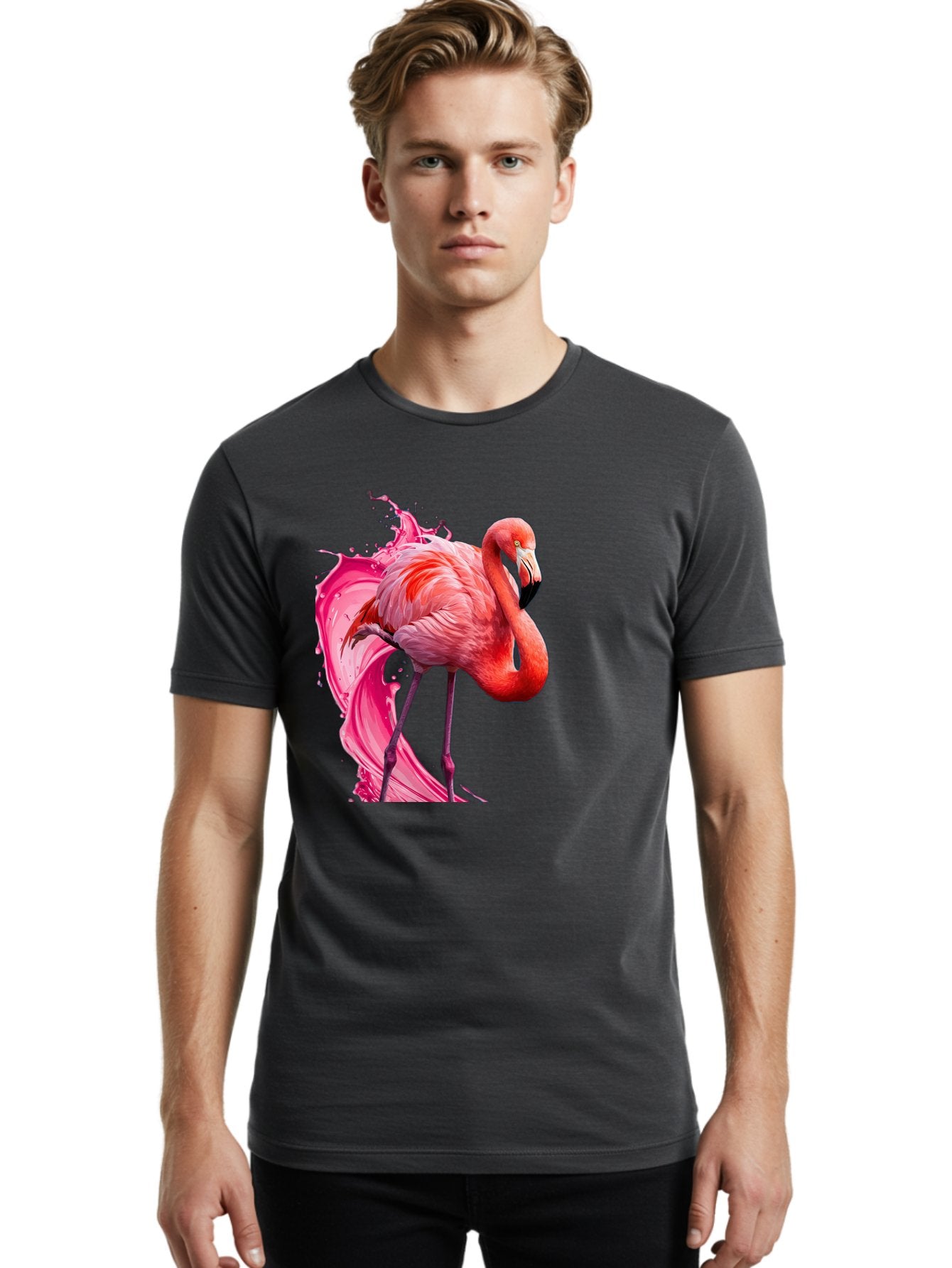 Flamingo-Splash-1 Men'S Graphic Tee, 100% Cotton, Comfortable Casual Summer Wear, Machine Washable, Vintage Camera, Old Camera, Antique Camera, Black Camera, Classic Photography, Photography Equipment, Nostalgic Device, Film Camera, Camera Art Bak598 17